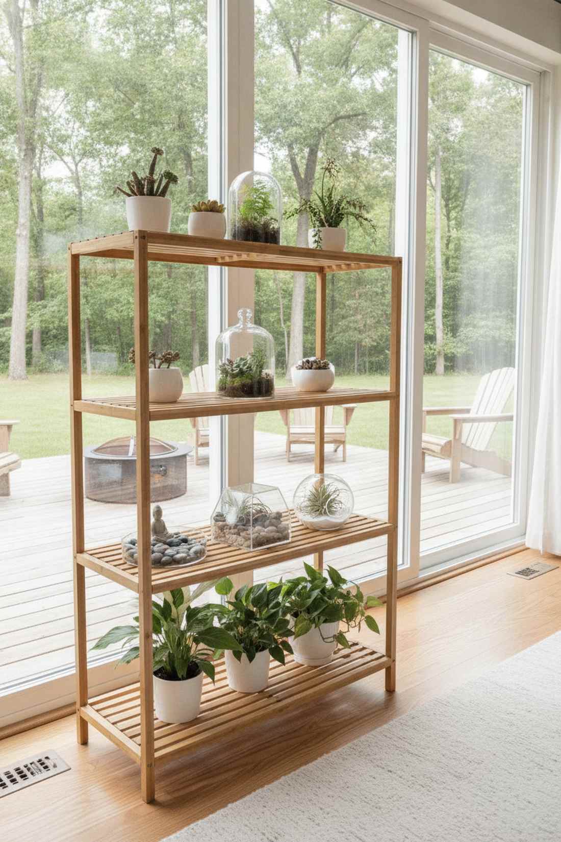 tiered bamboo shelving