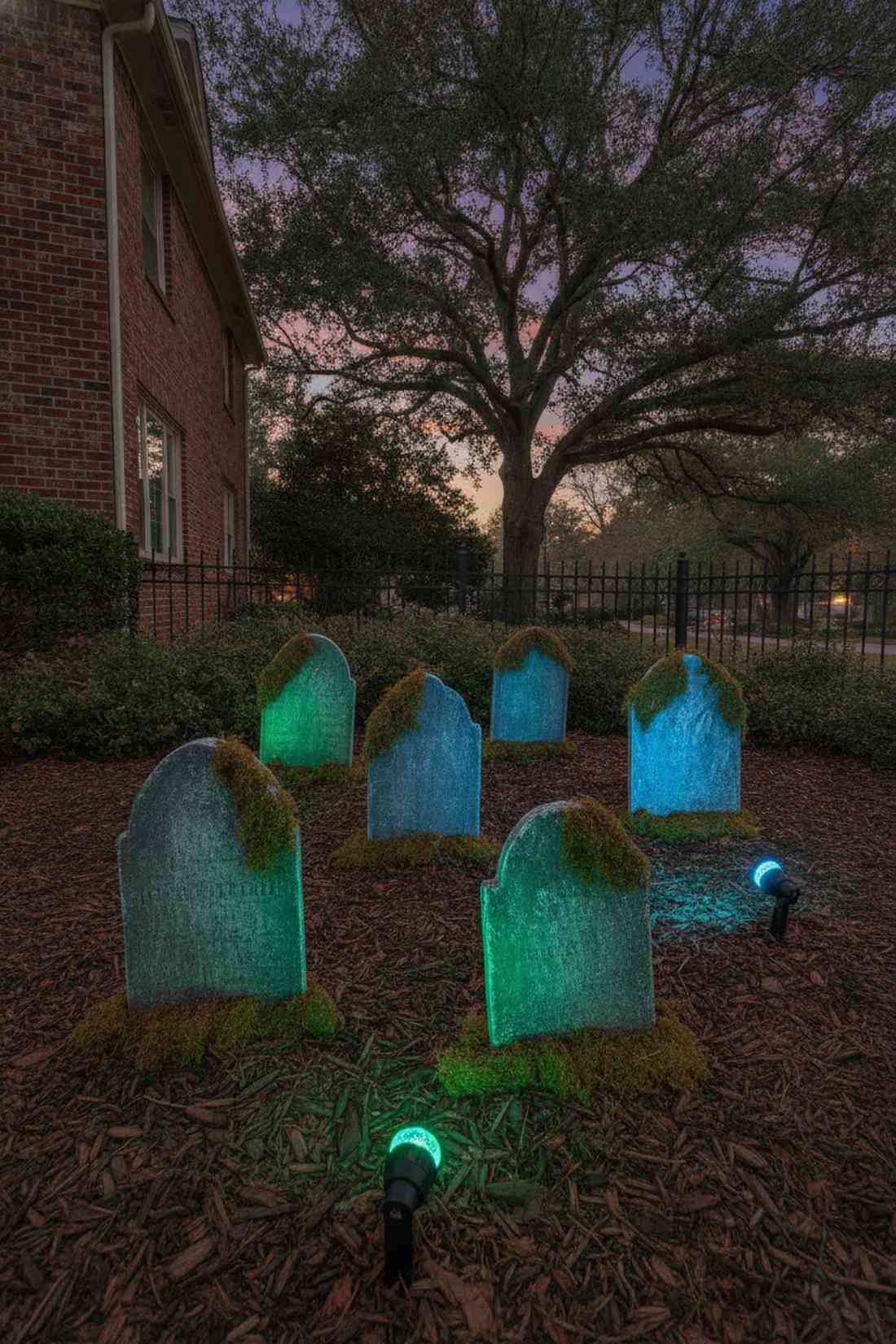 tombstone uplighting with colored spots