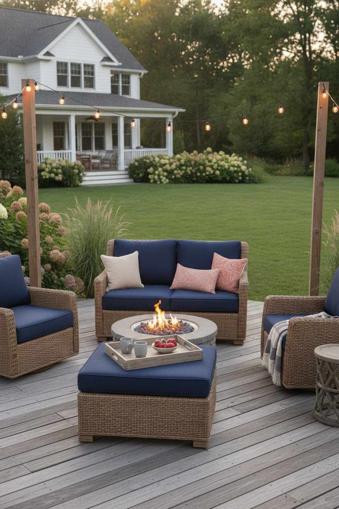 wicker loveseat with ottoman table