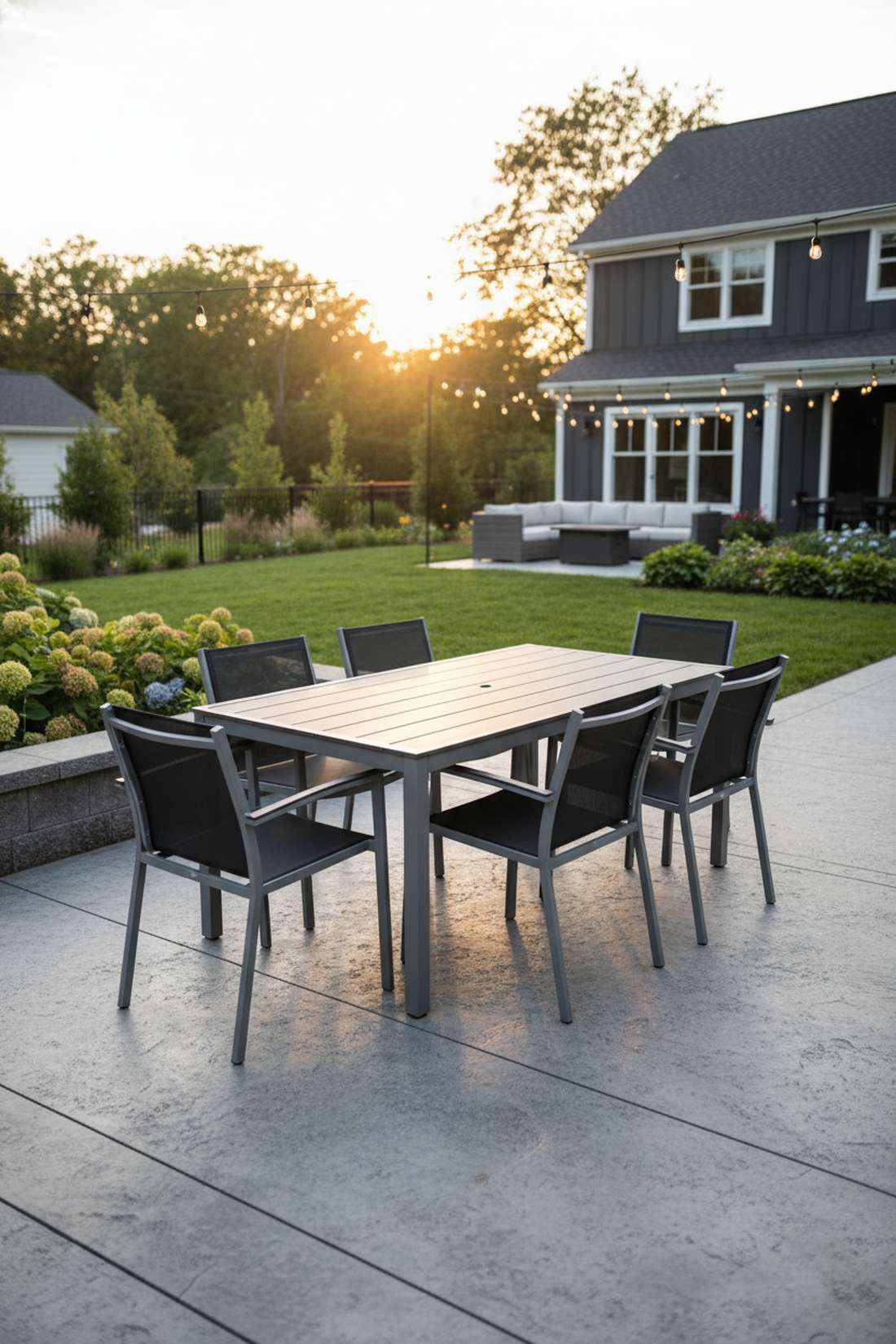 aluminum dining set with slatted tabletop
