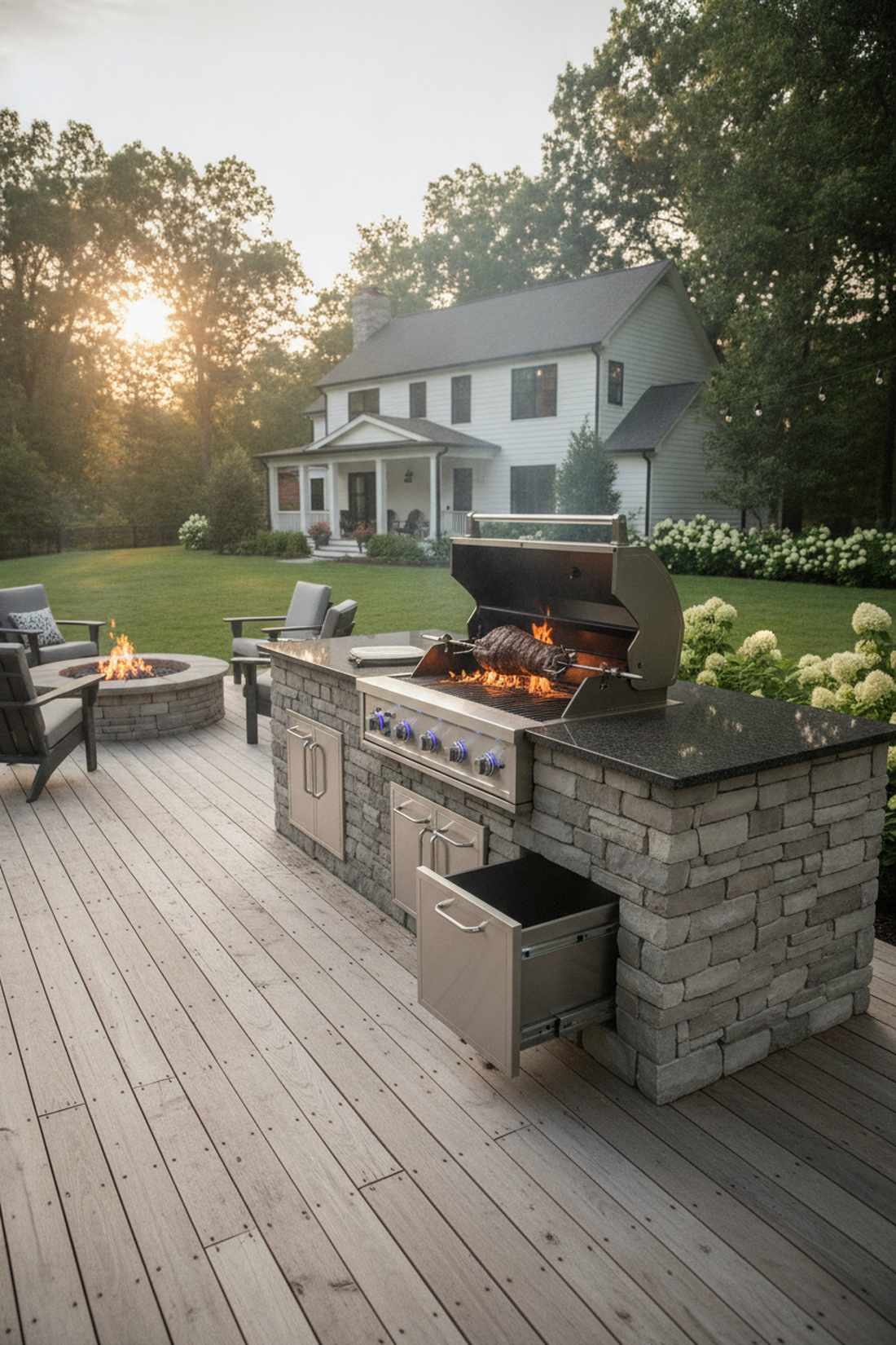 built in grill station with rotisserie