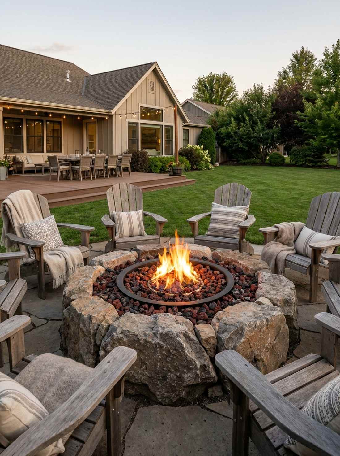 fire pit surrounded by boulders