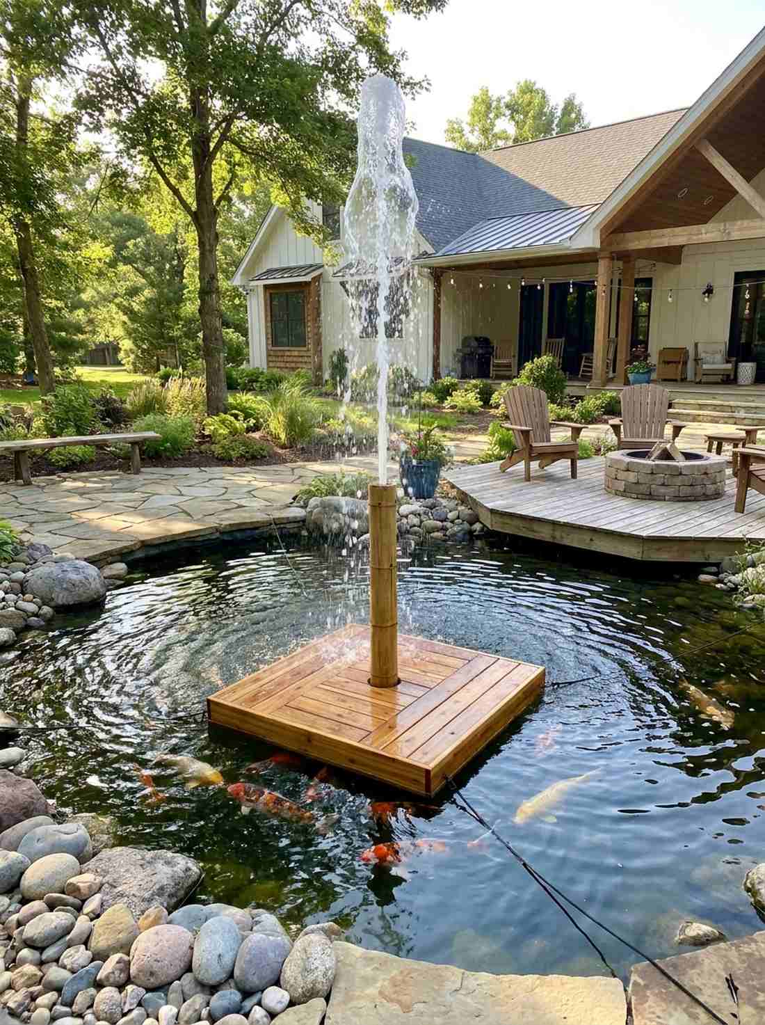 floating bamboo fountain in pond