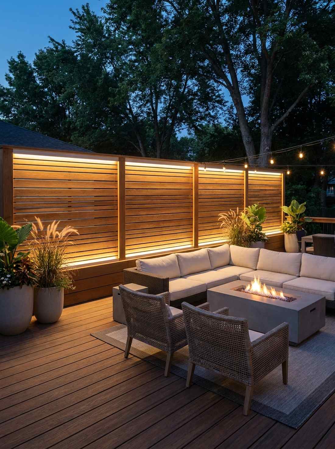 horizontal slat fence with integrated led strips