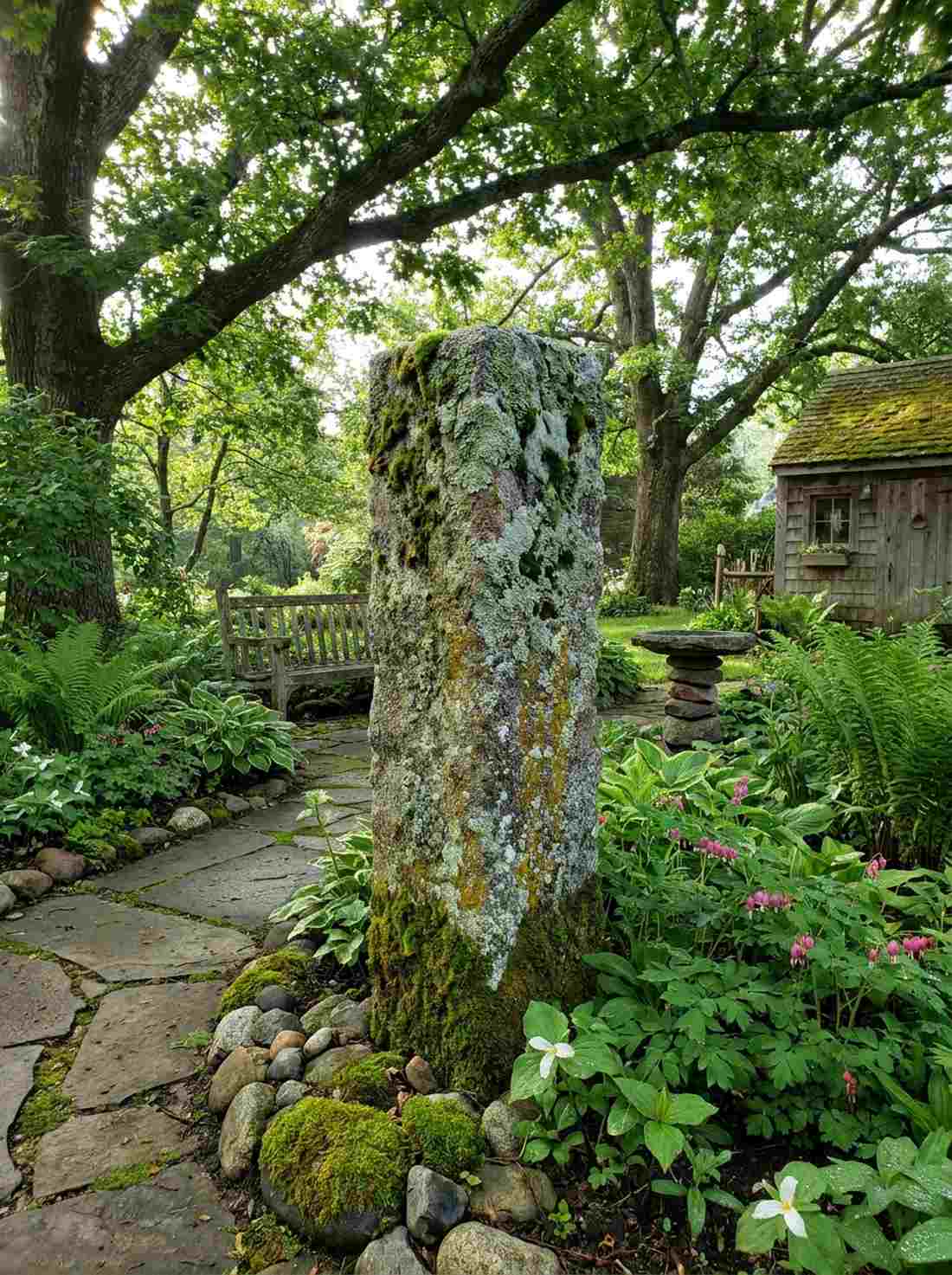 lichen covered granite pillar