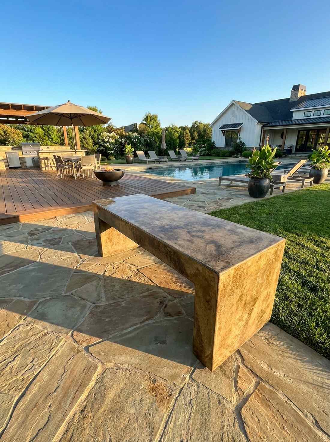 polished concrete block bench