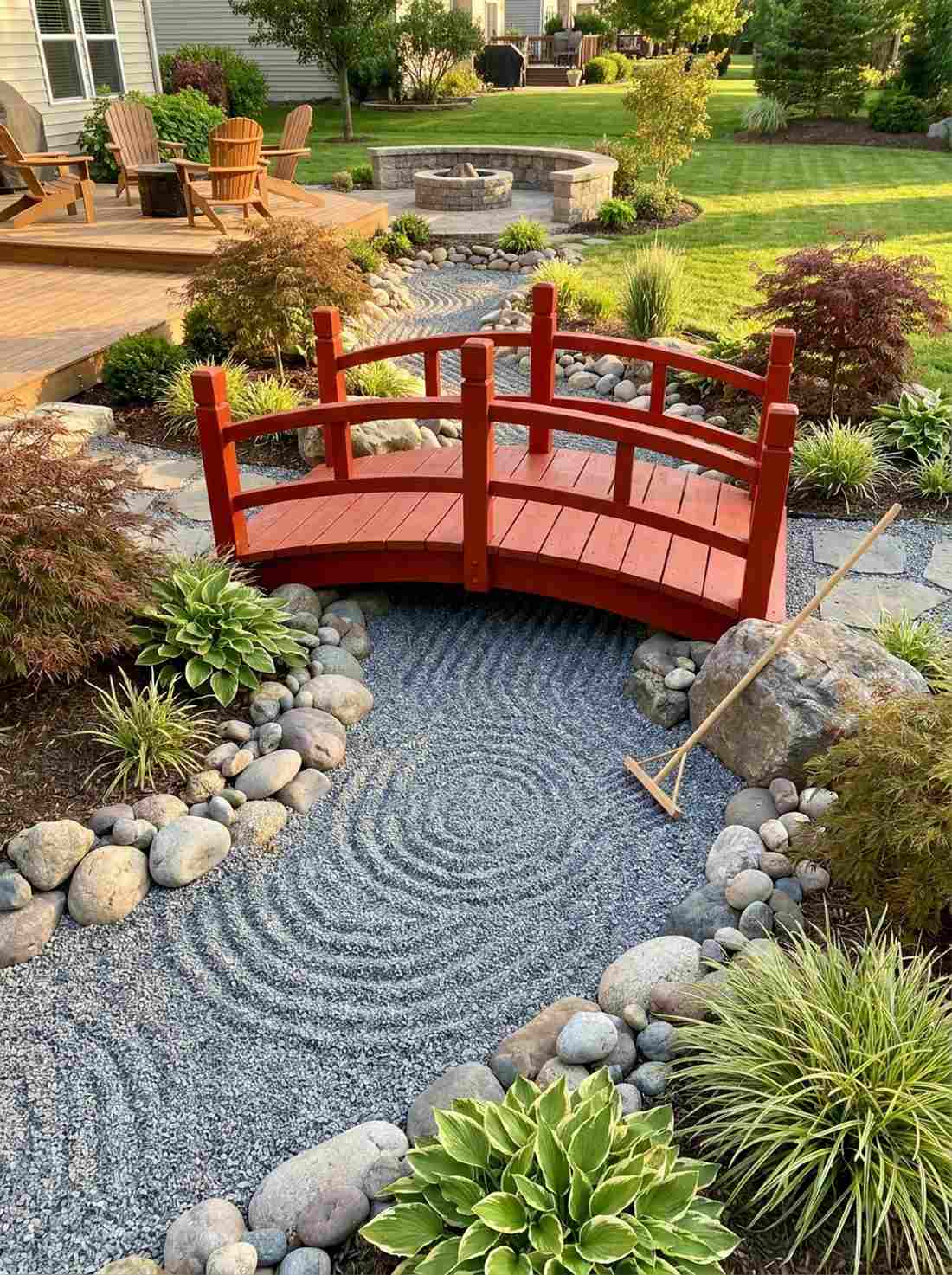 red bridge over dry stream