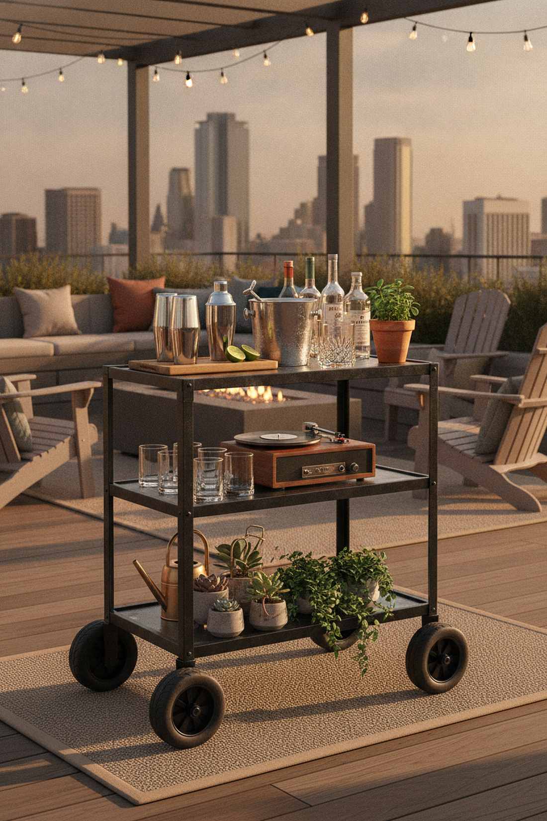 rolling bar cart station