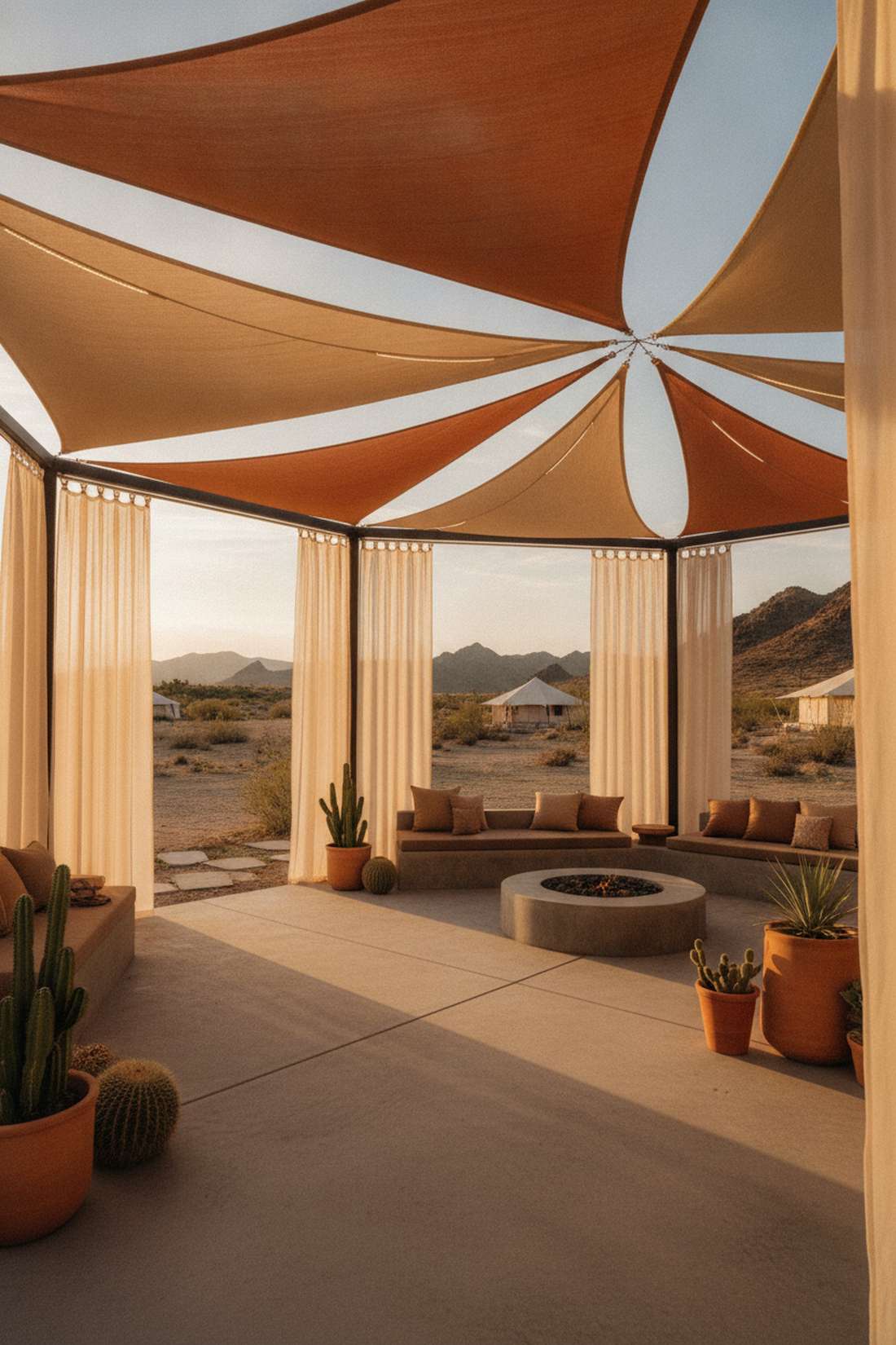 shade sails integrated with curtain tracks