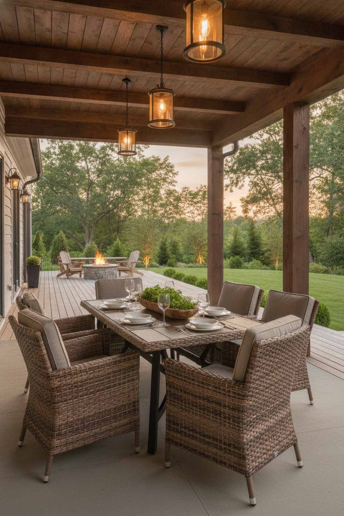 wicker dining set with cushioned chairs