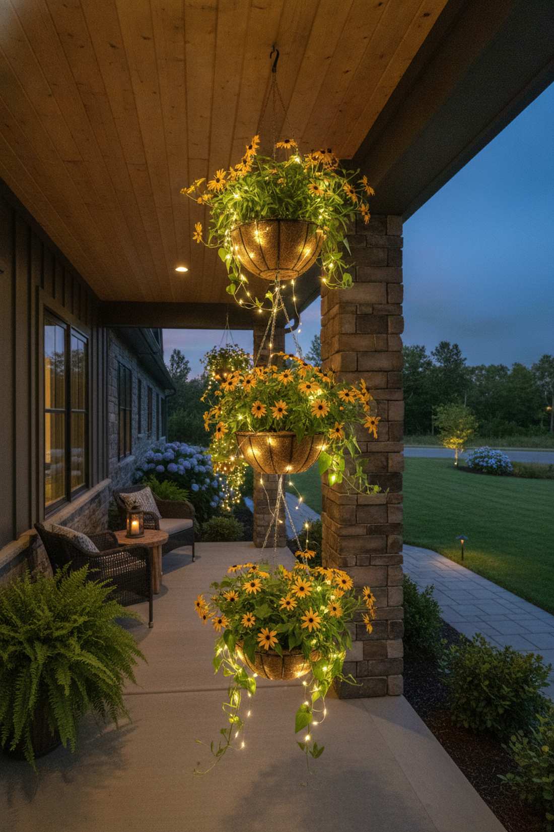 black eyed susan vine basket columns