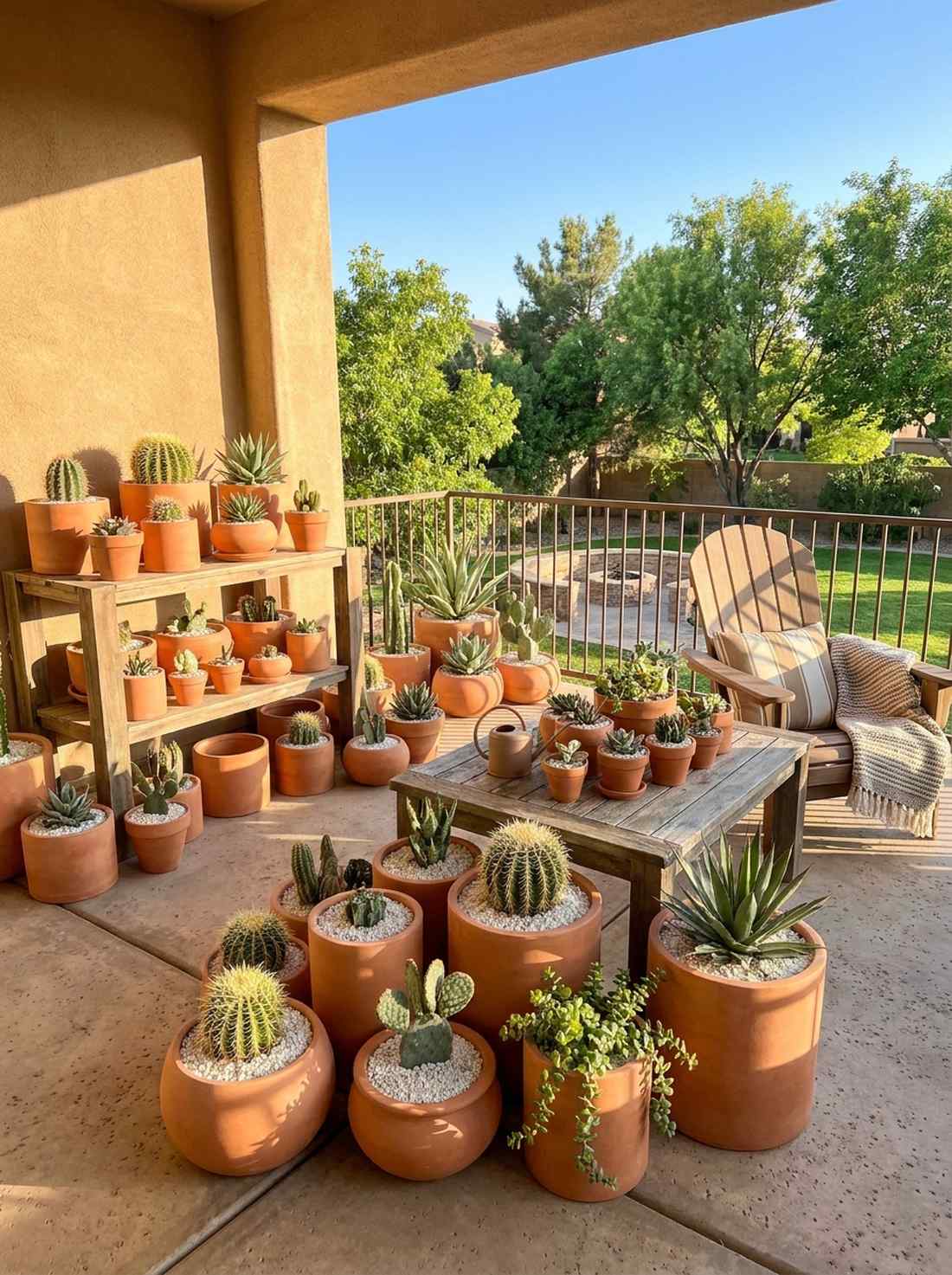 cactus garden with terracotta pots