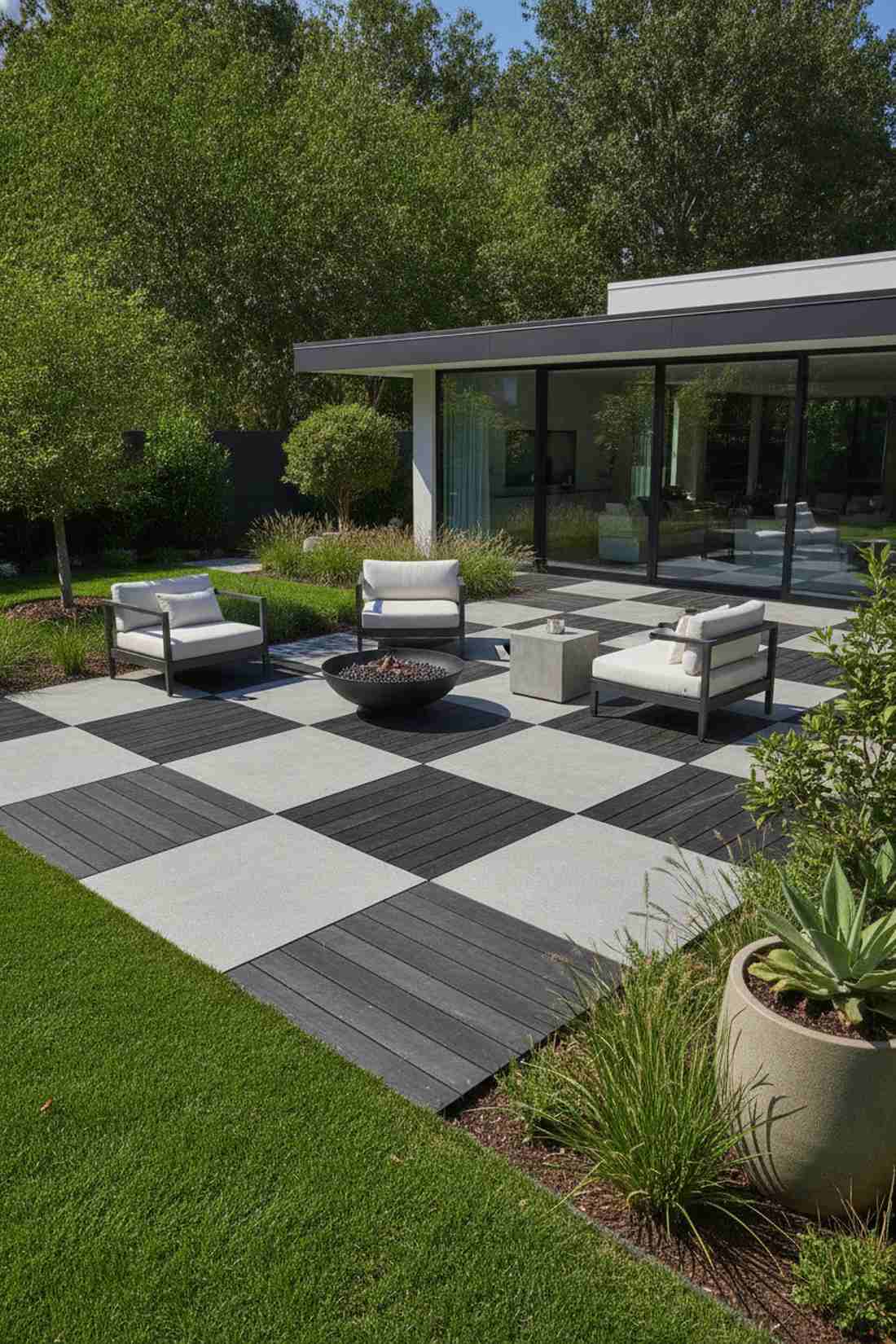 checkerboard pavers and decking
