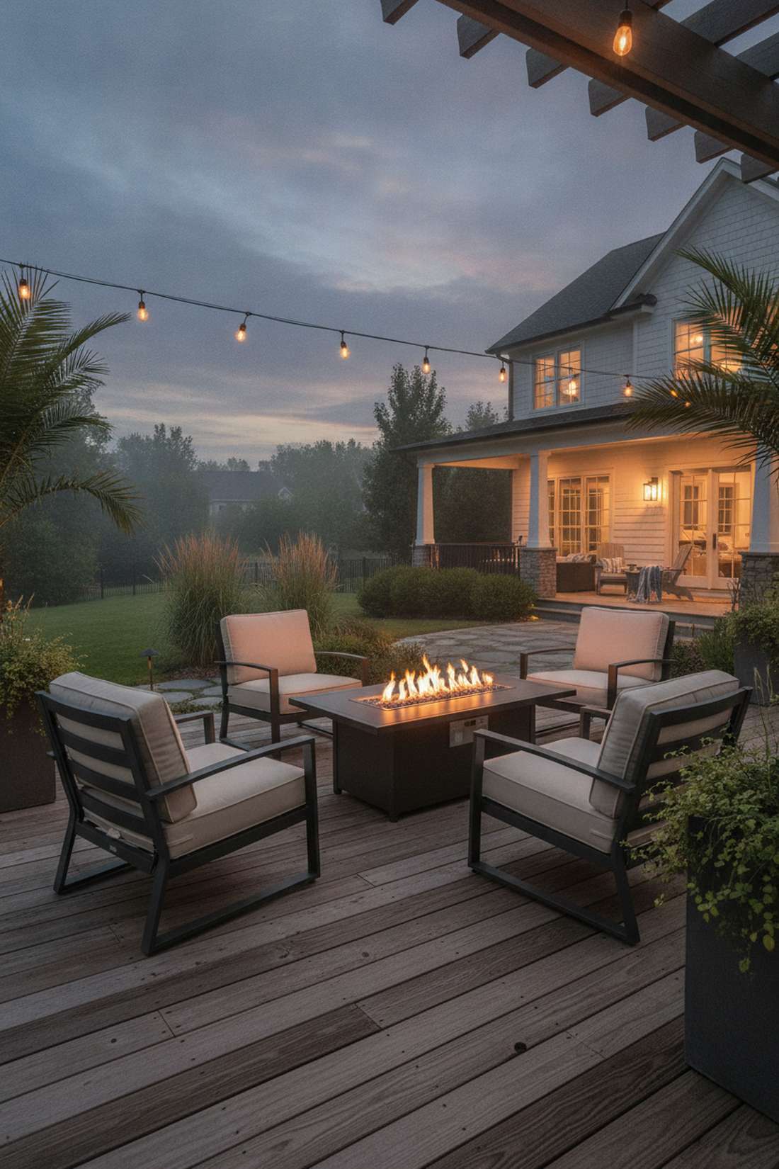 club chairs with propane fire table