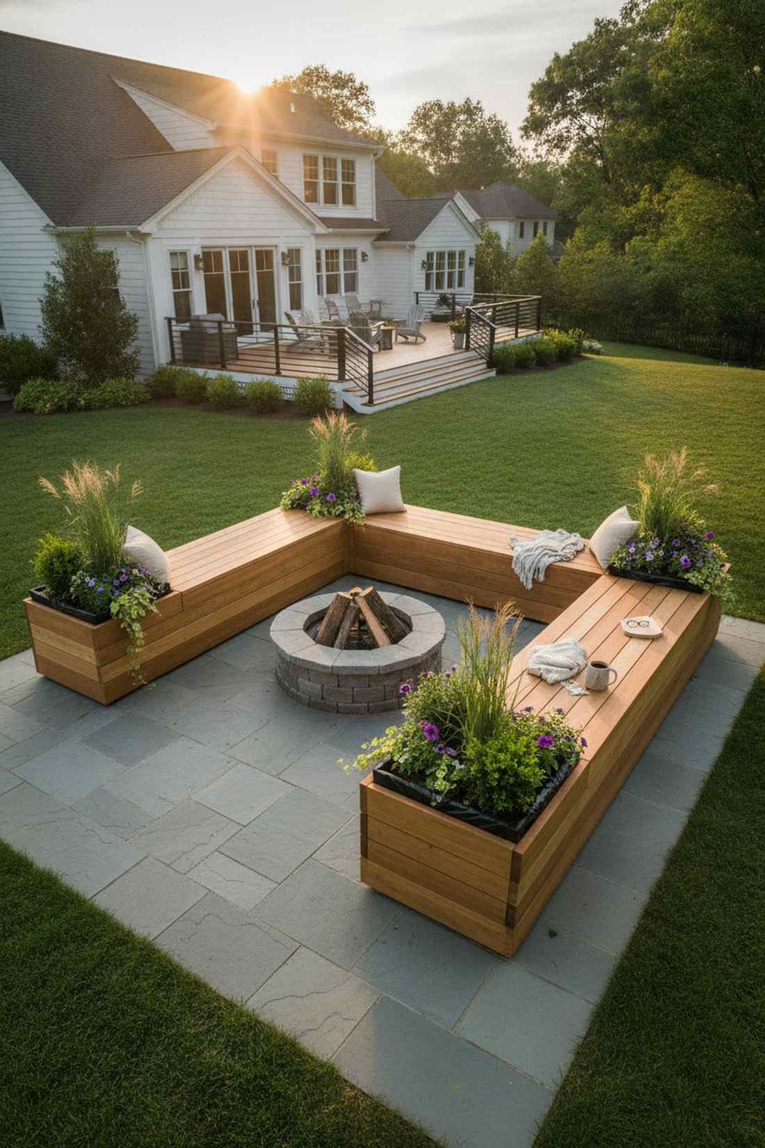 corner bench with integrated planters