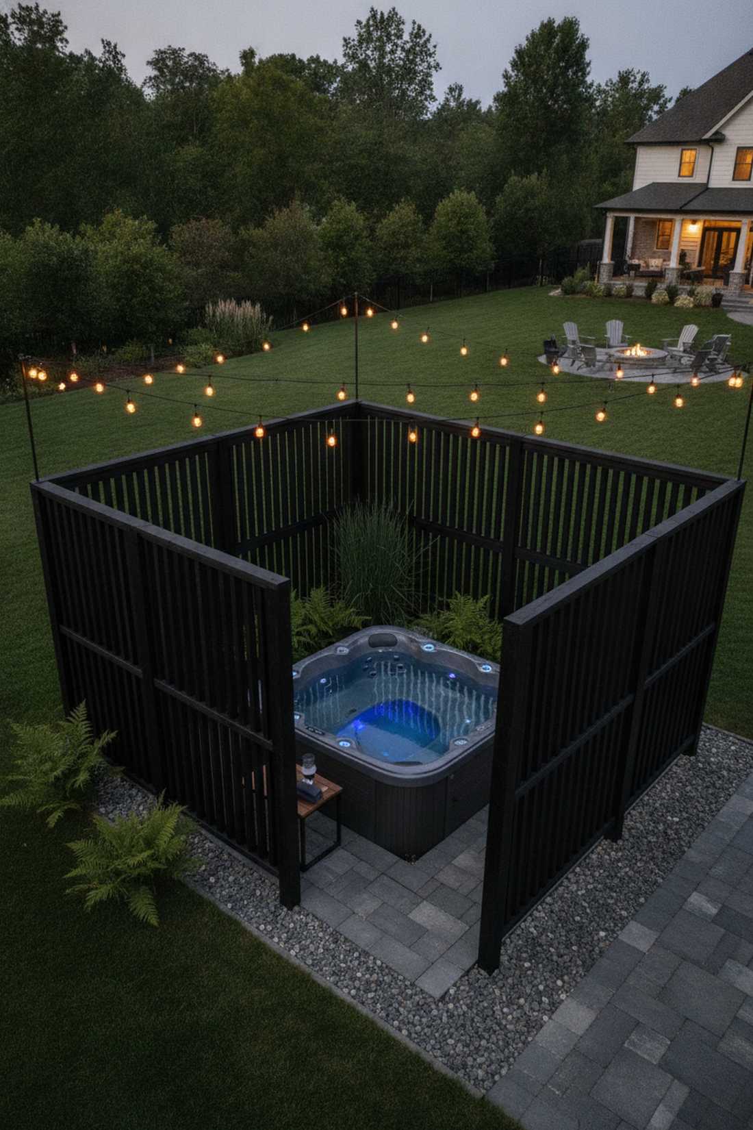corner spa with privacy screening