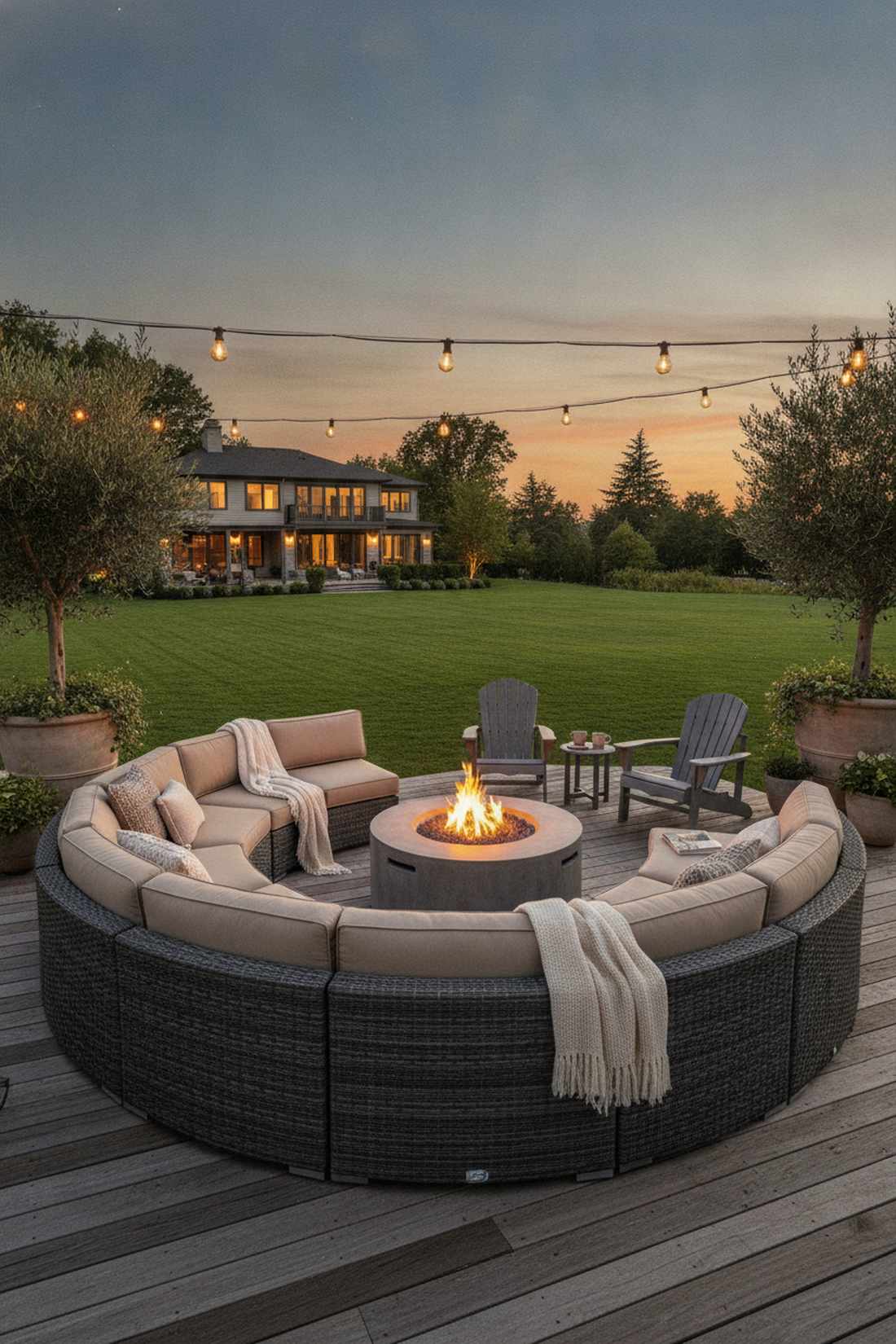 curved sectional around fire feature