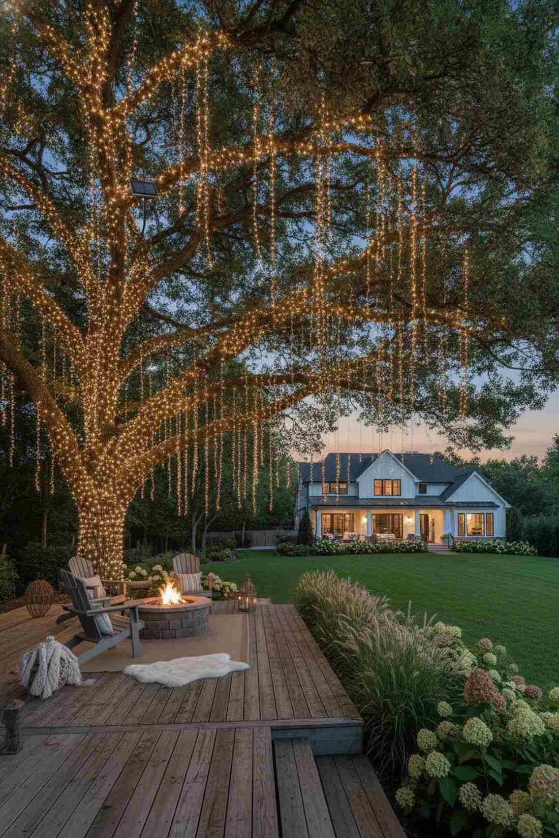 fairy string lights in tree canopies