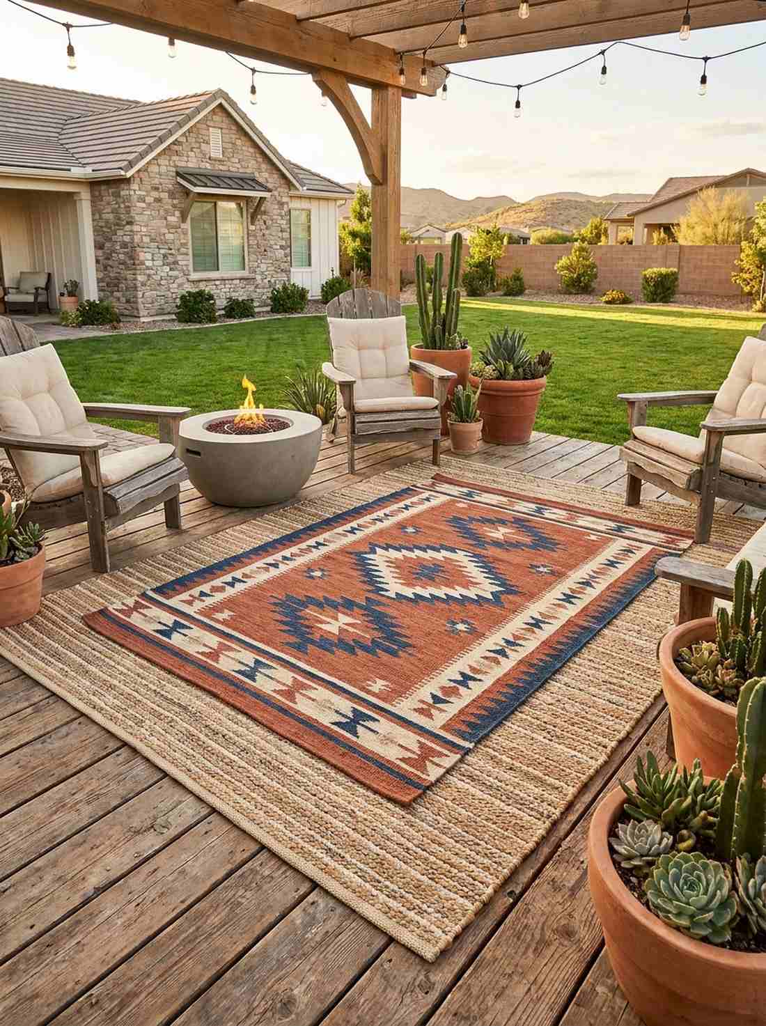 layered outdoor rugs