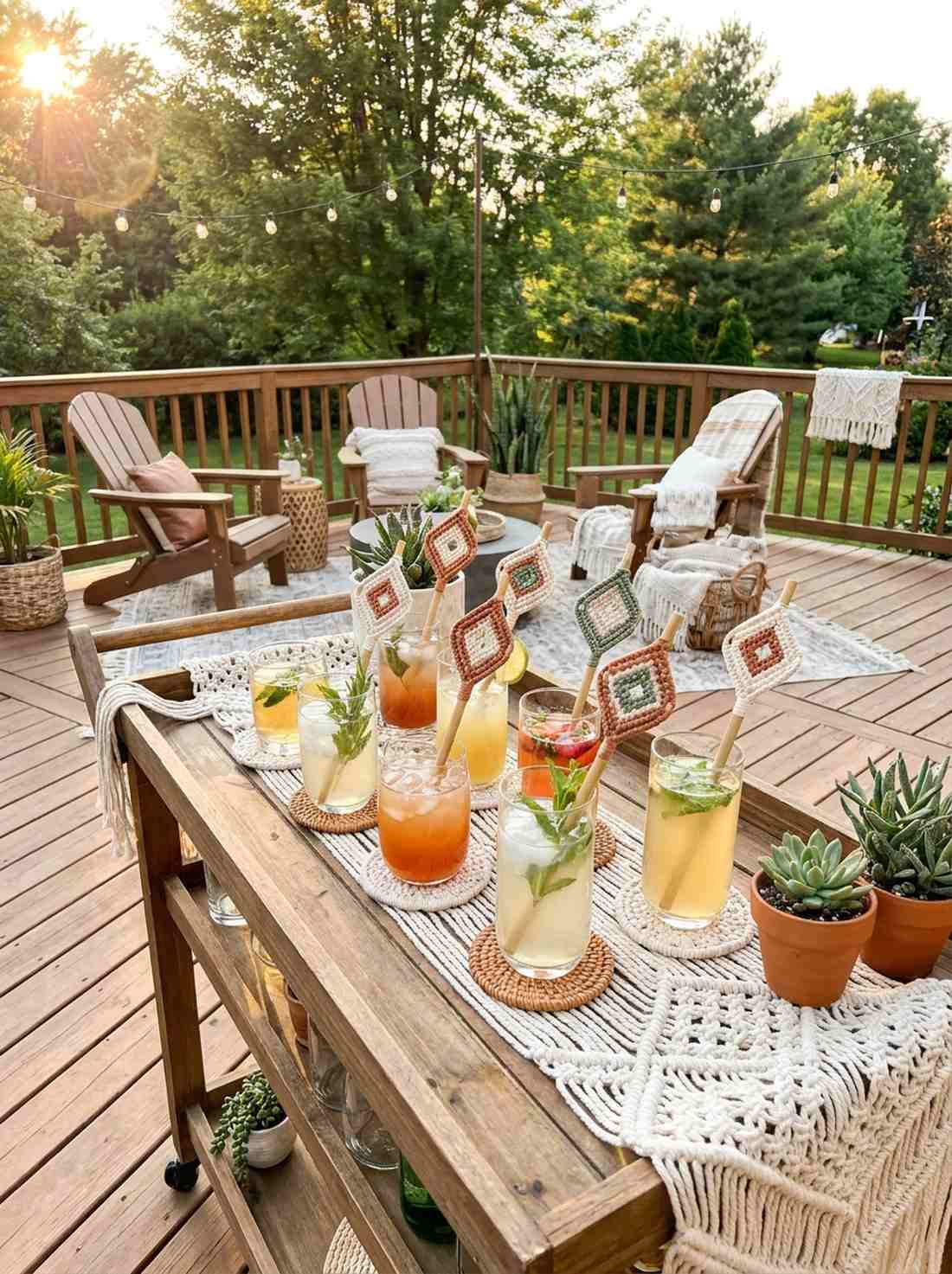 macrame drink stirrers and straw decorations