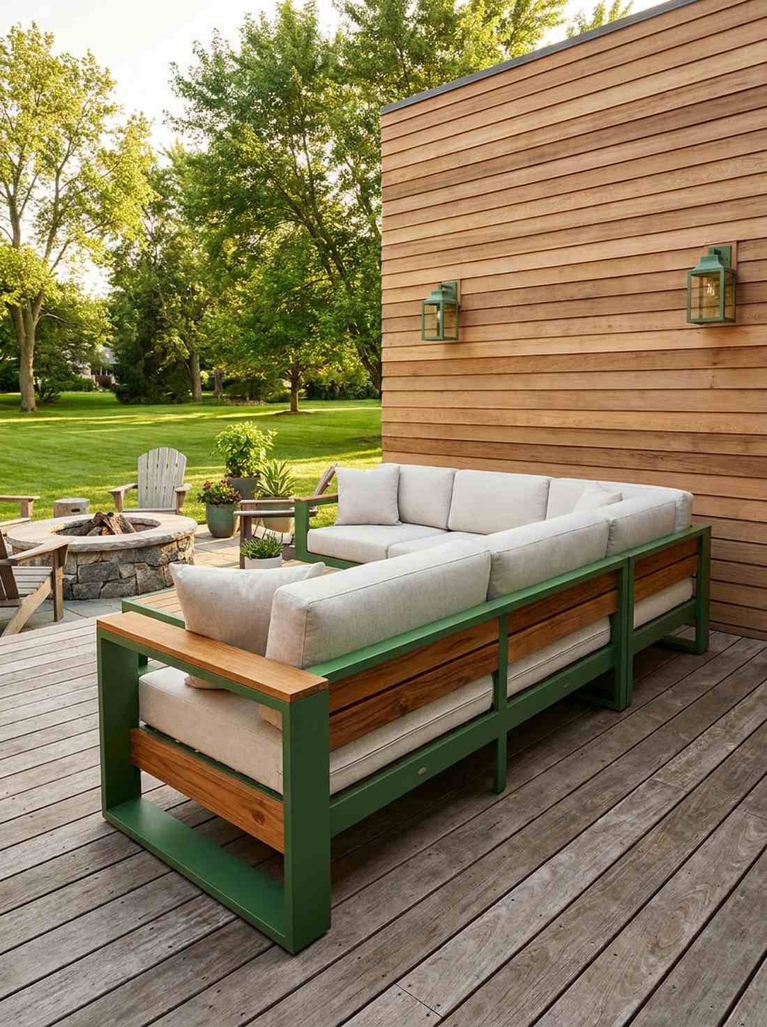 mixed material green frame sofa