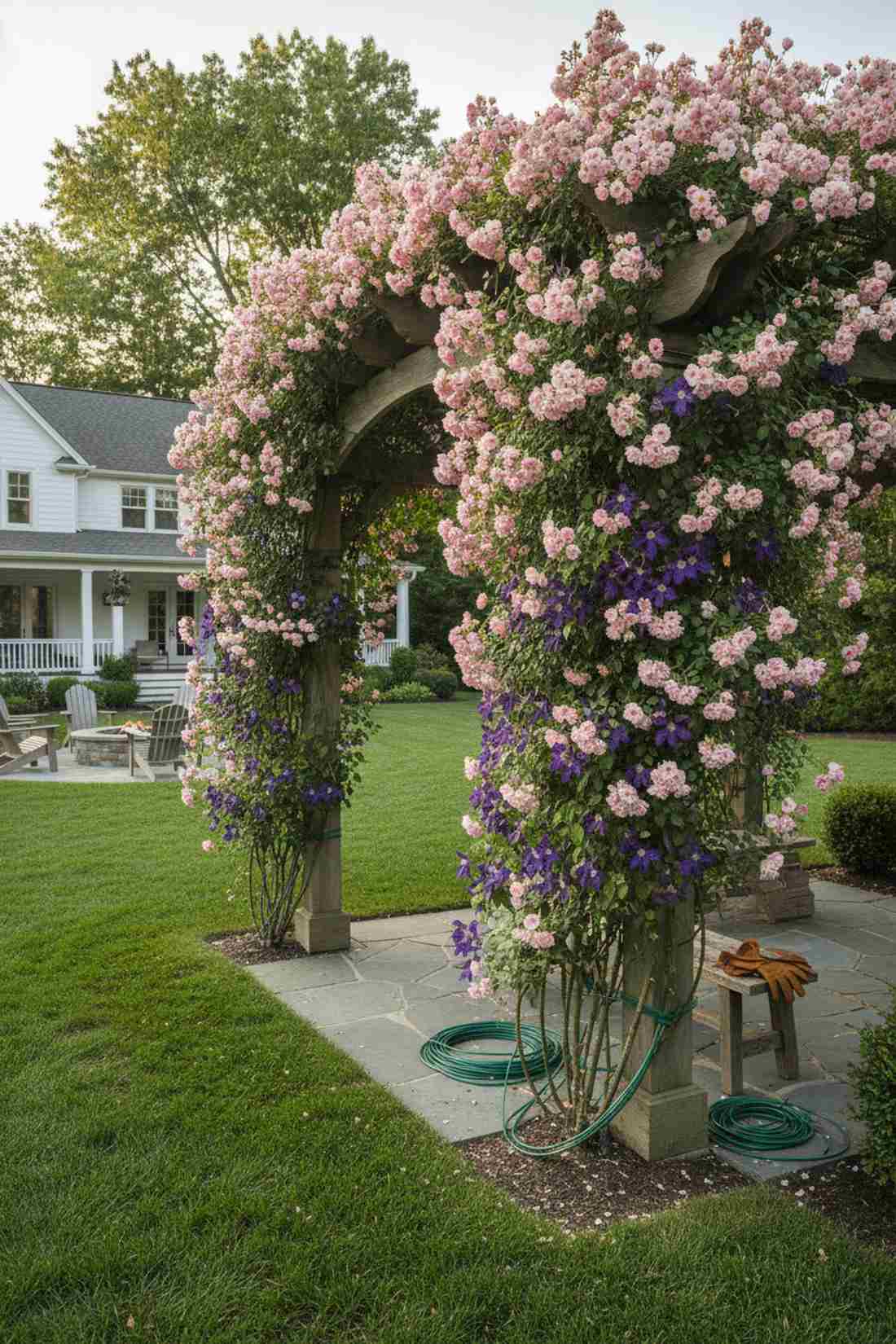 new dawn rose with jackmanii clematis