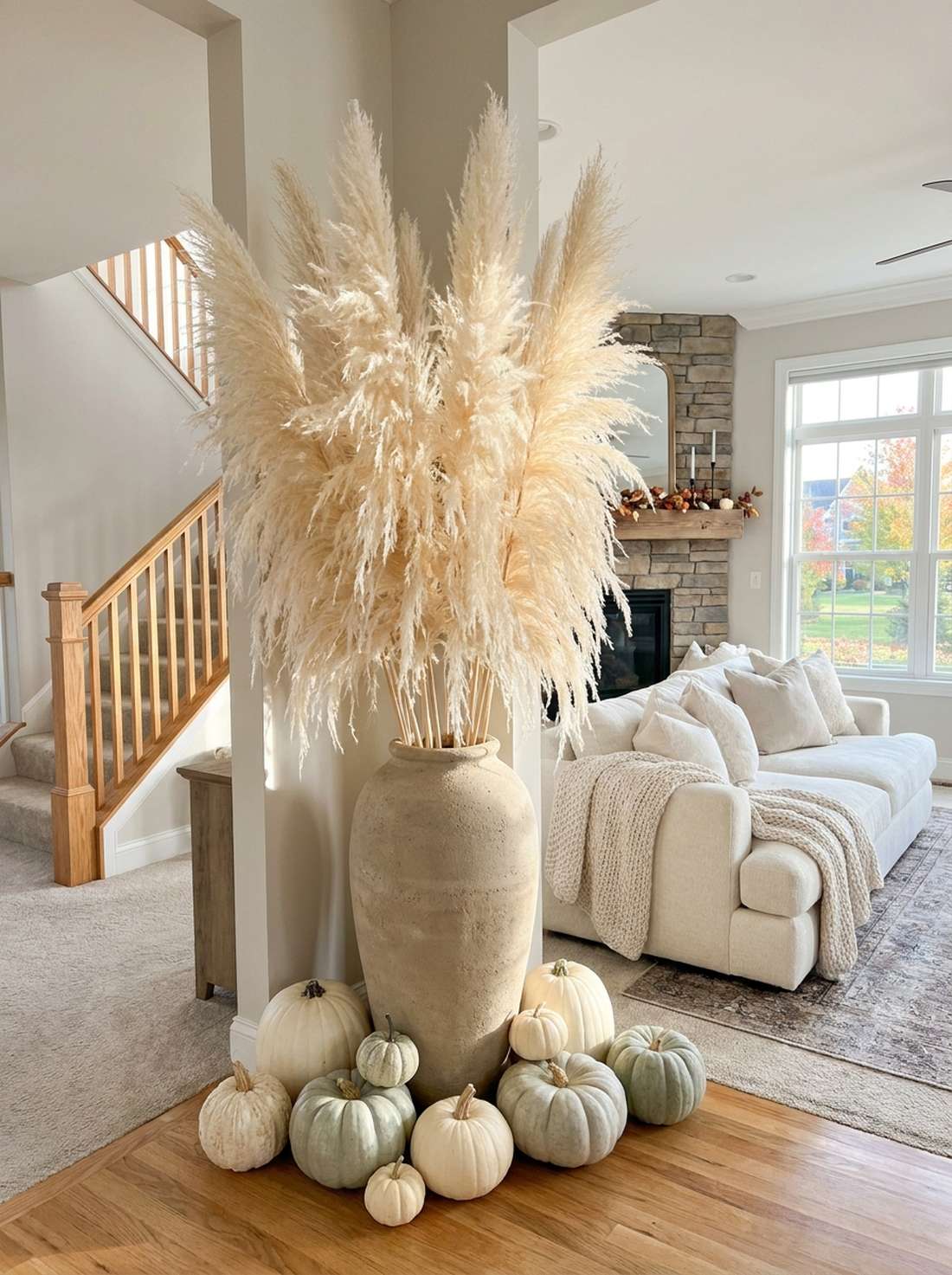 pampas grass pumpkin arrangements