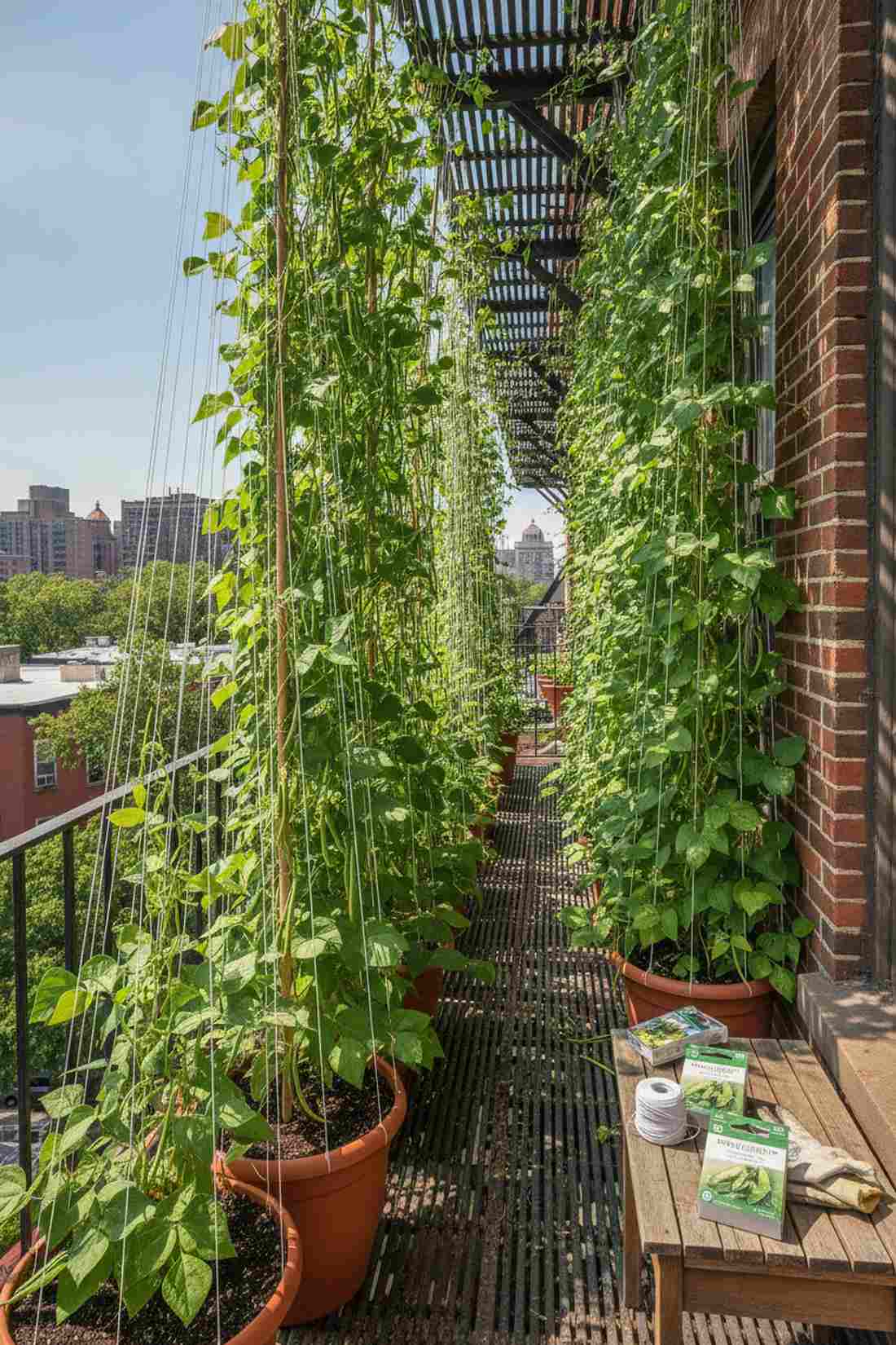 pole beans on string supports