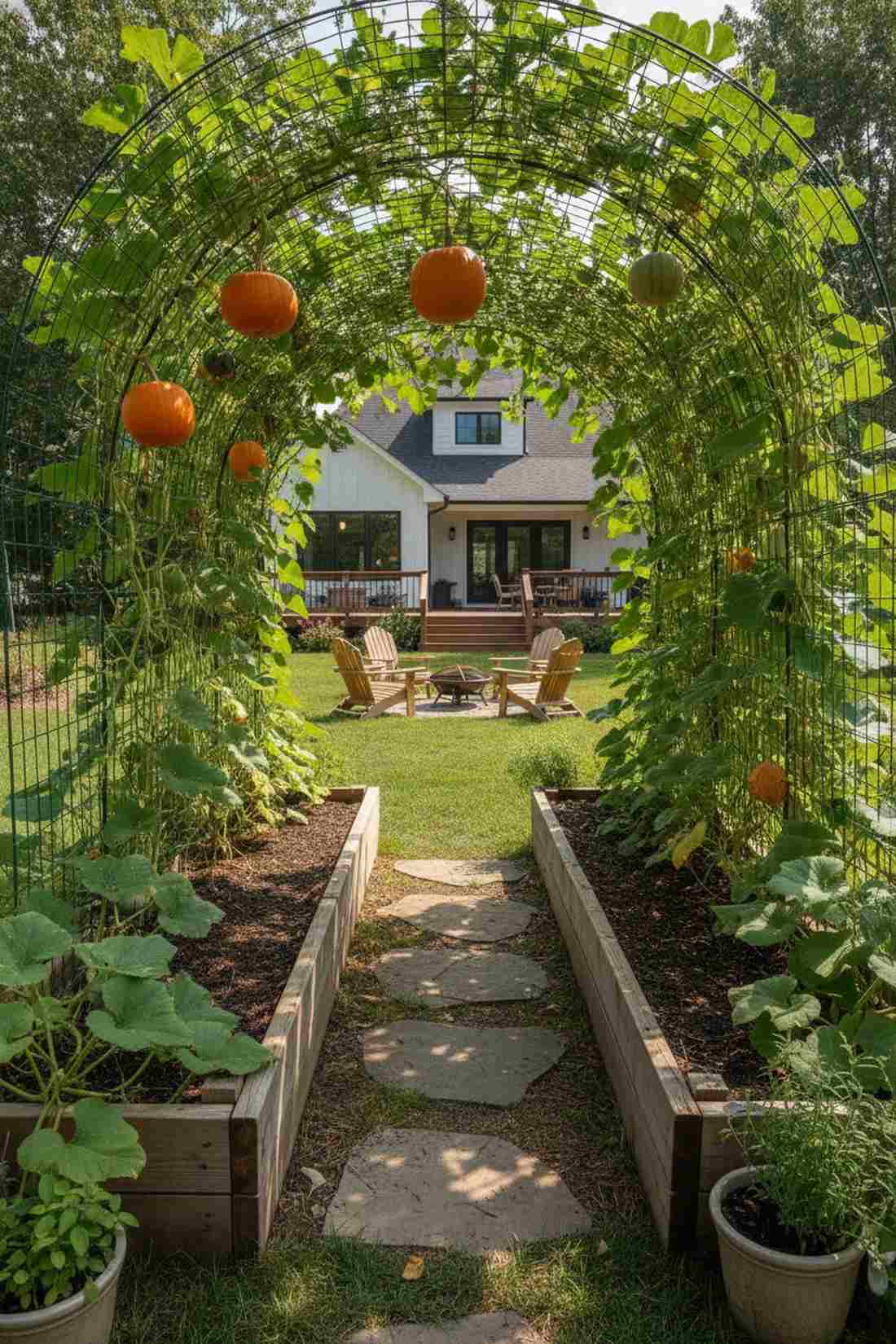 raised bed with arch trellis