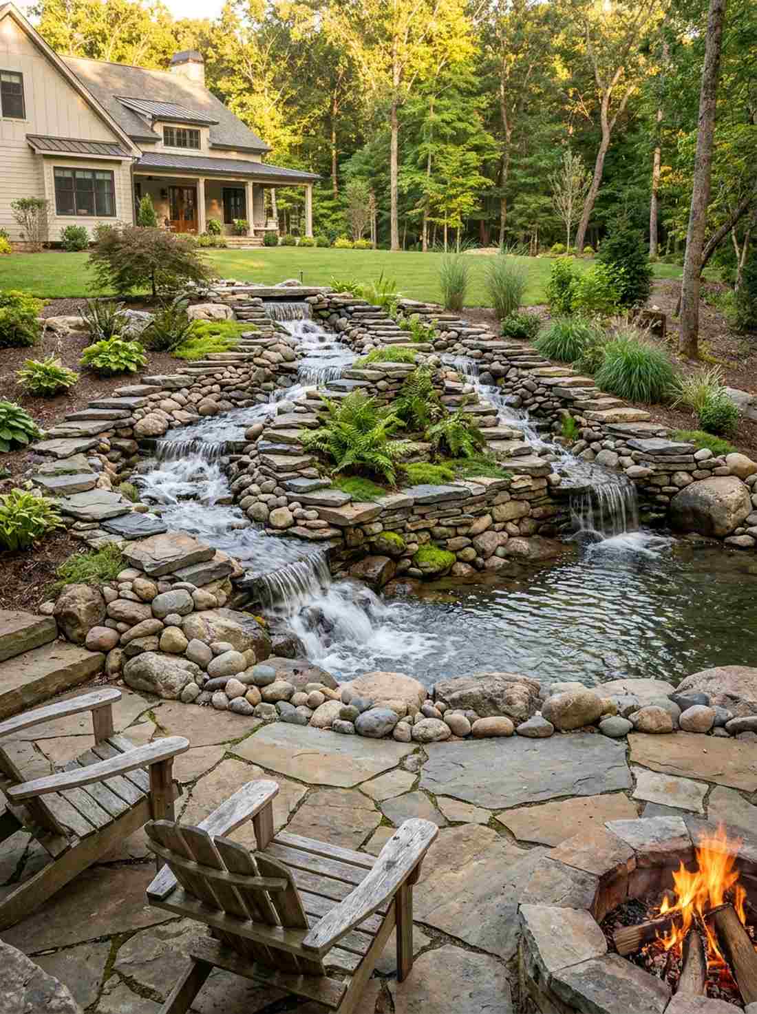 stacked stone cascade waterfall