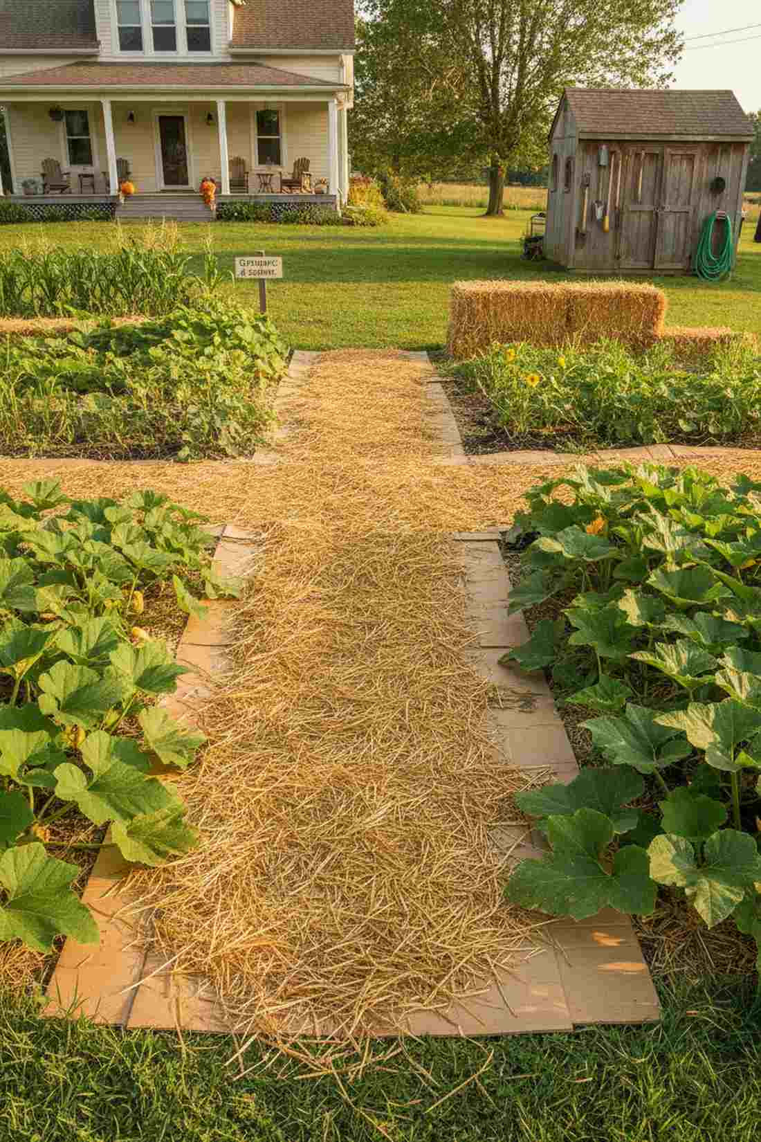 straw over cardboard foundation