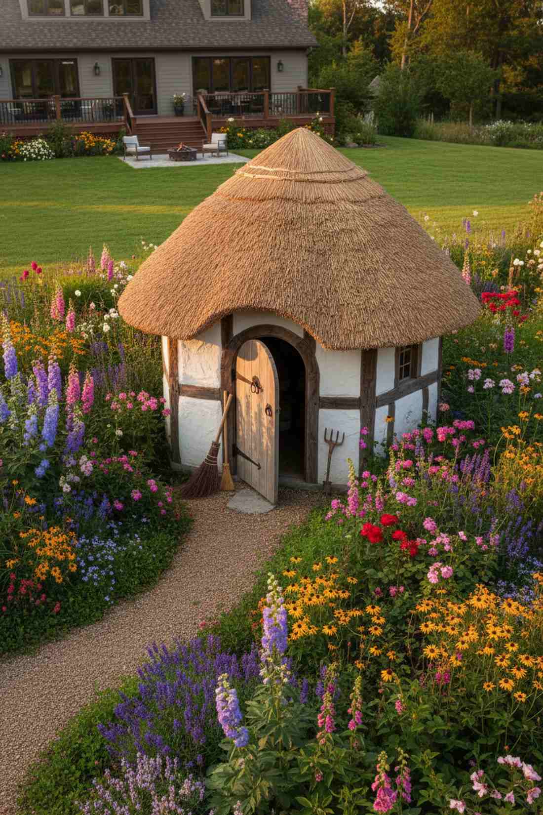thatched roof gardener hut