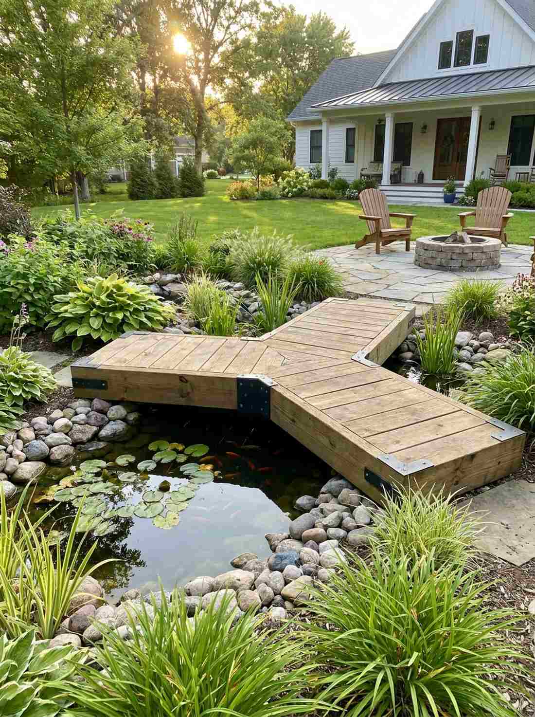 three segment angled bridge for small ponds