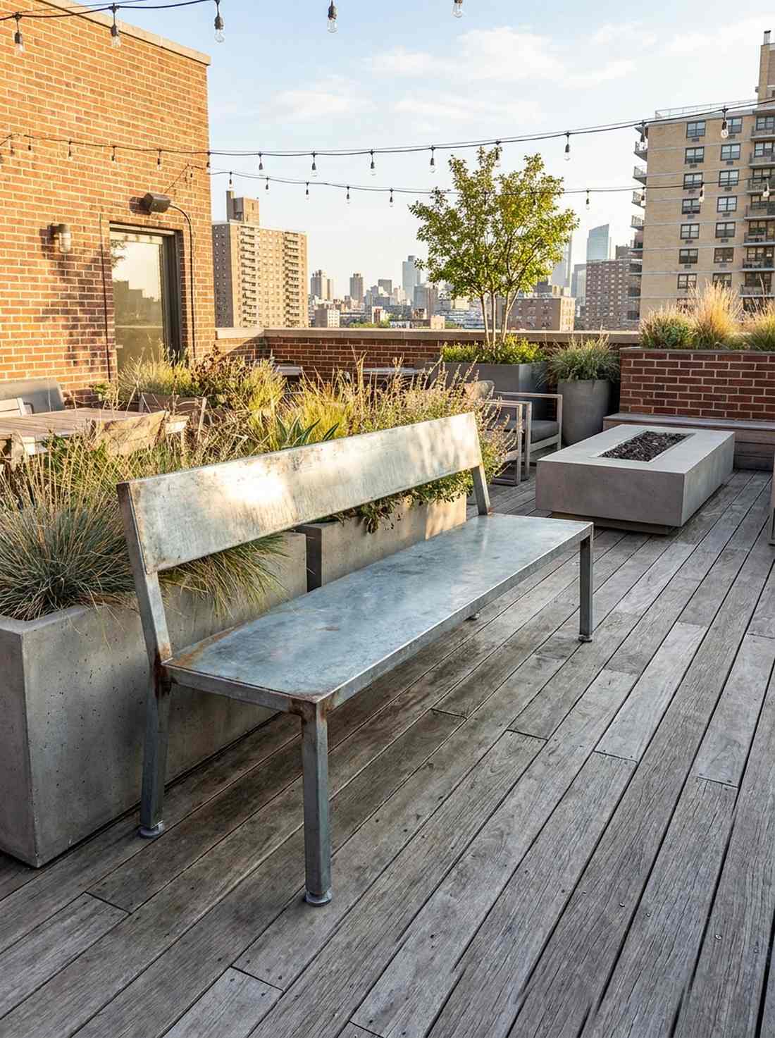 warm galvanized steel bench