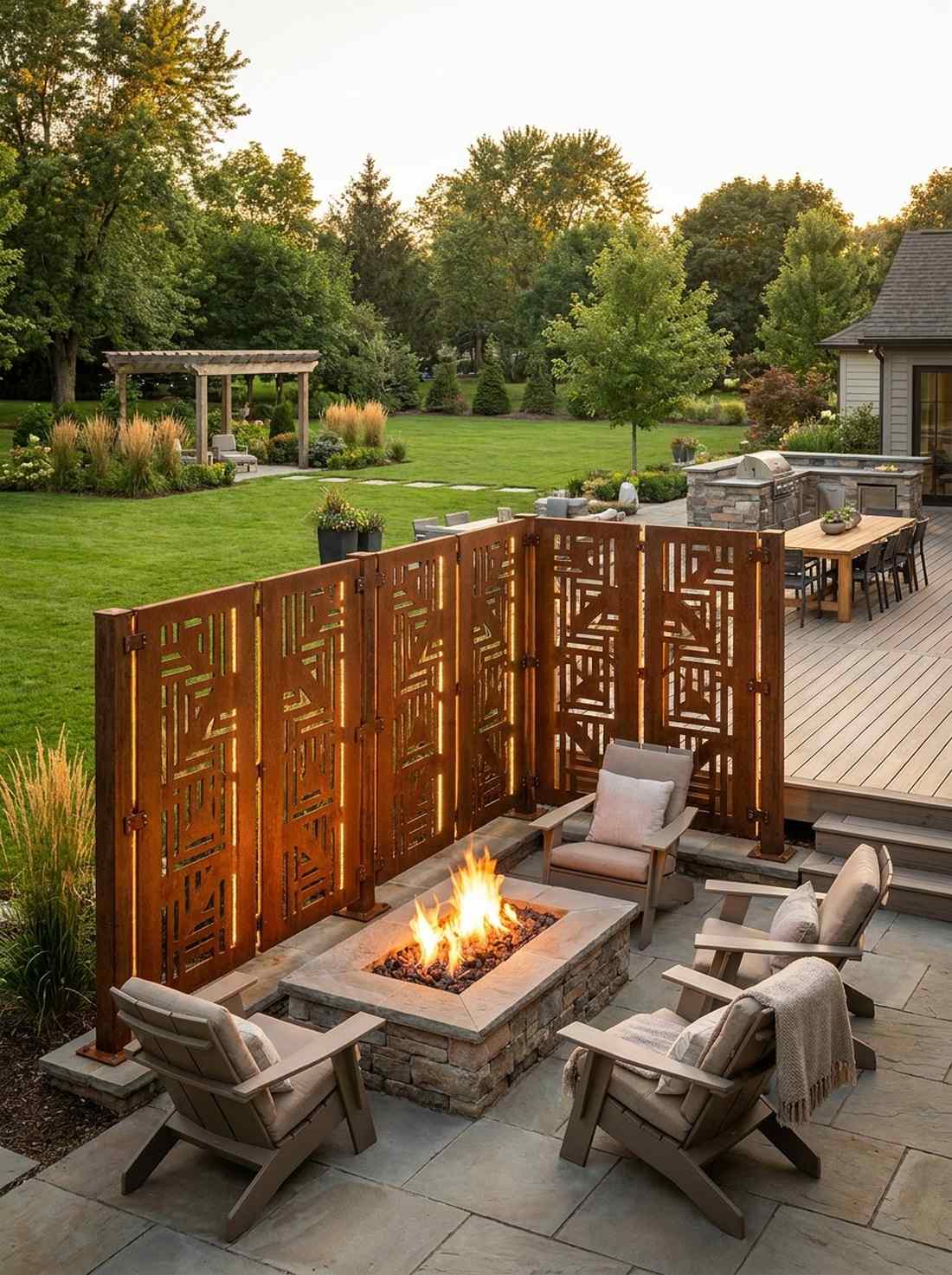 weathered steel geometric panels