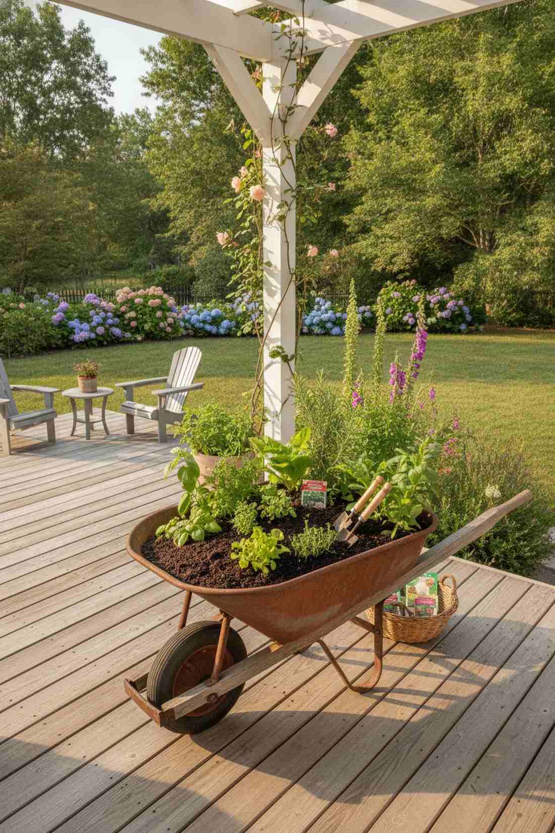 wheelbarrow herb and greens bed