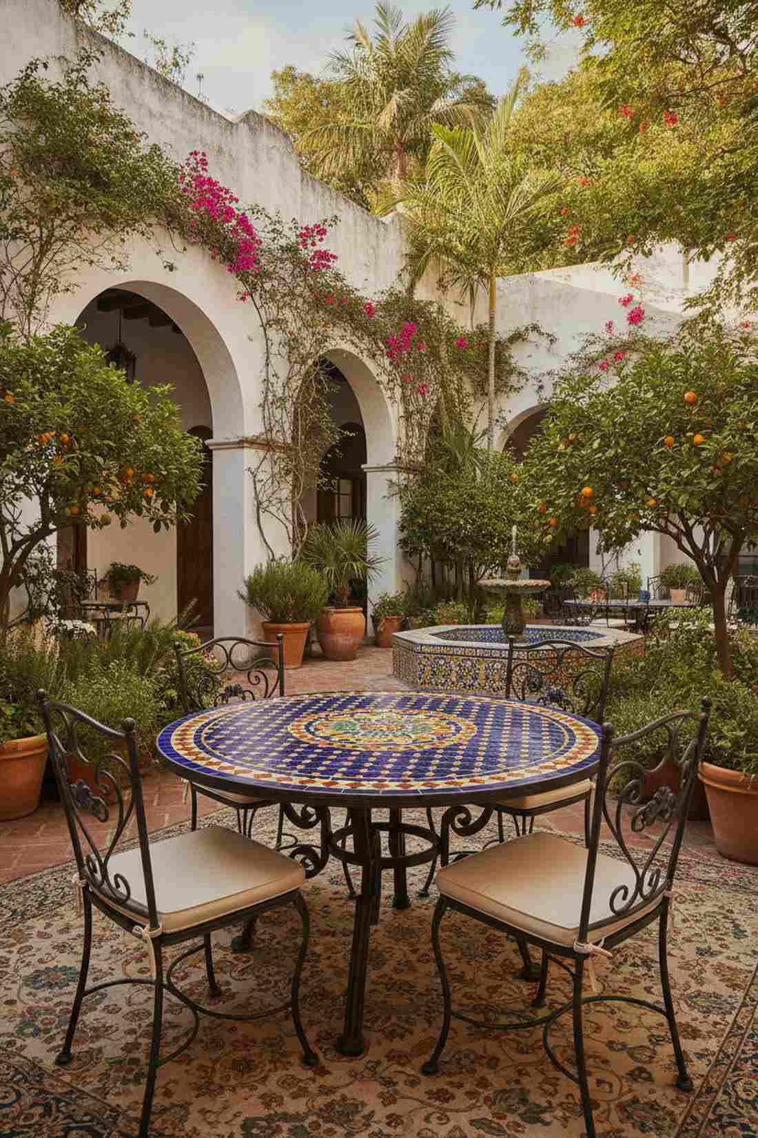 wrought iron dining set with mosaic table