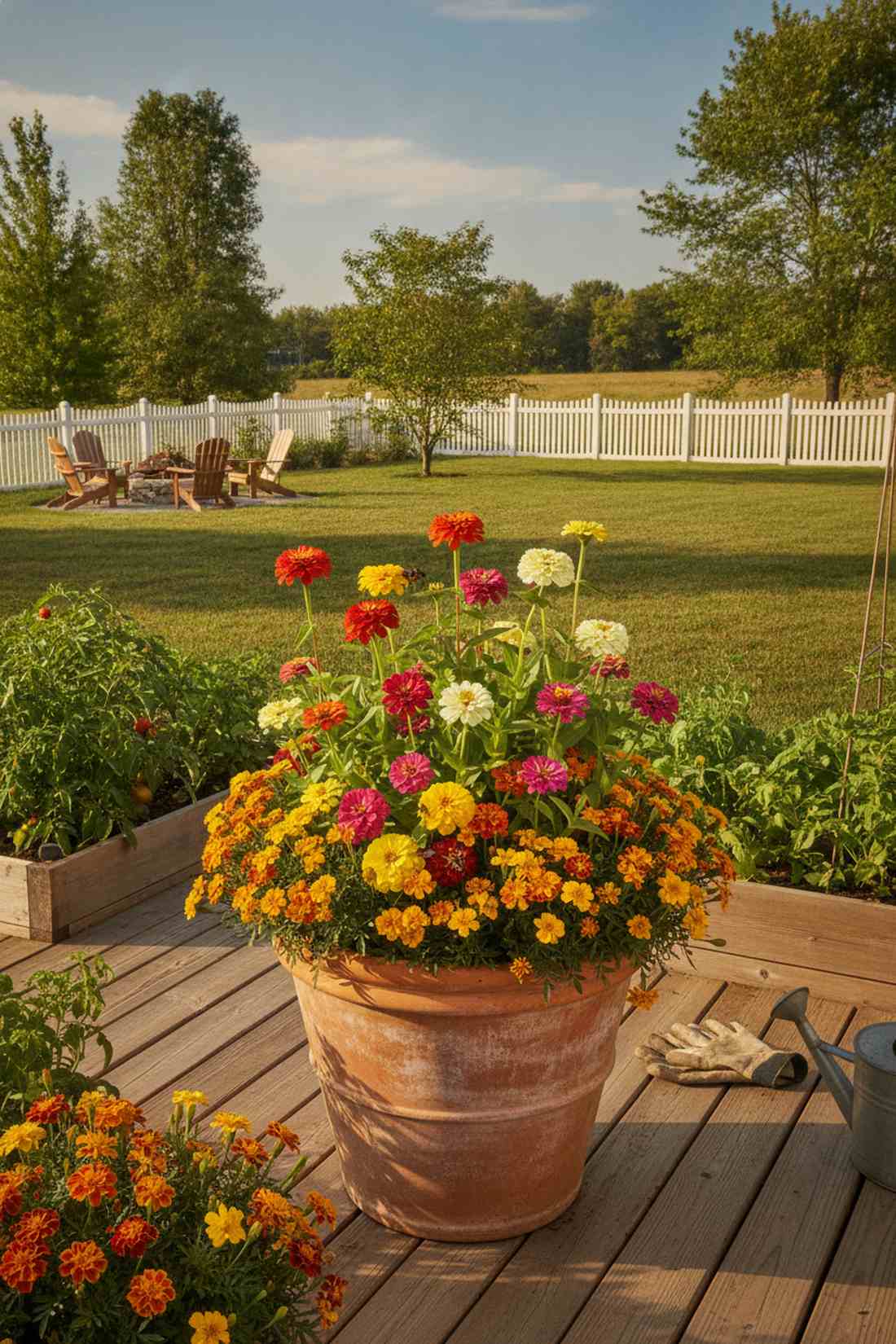 zinnia marigold pollinator pot