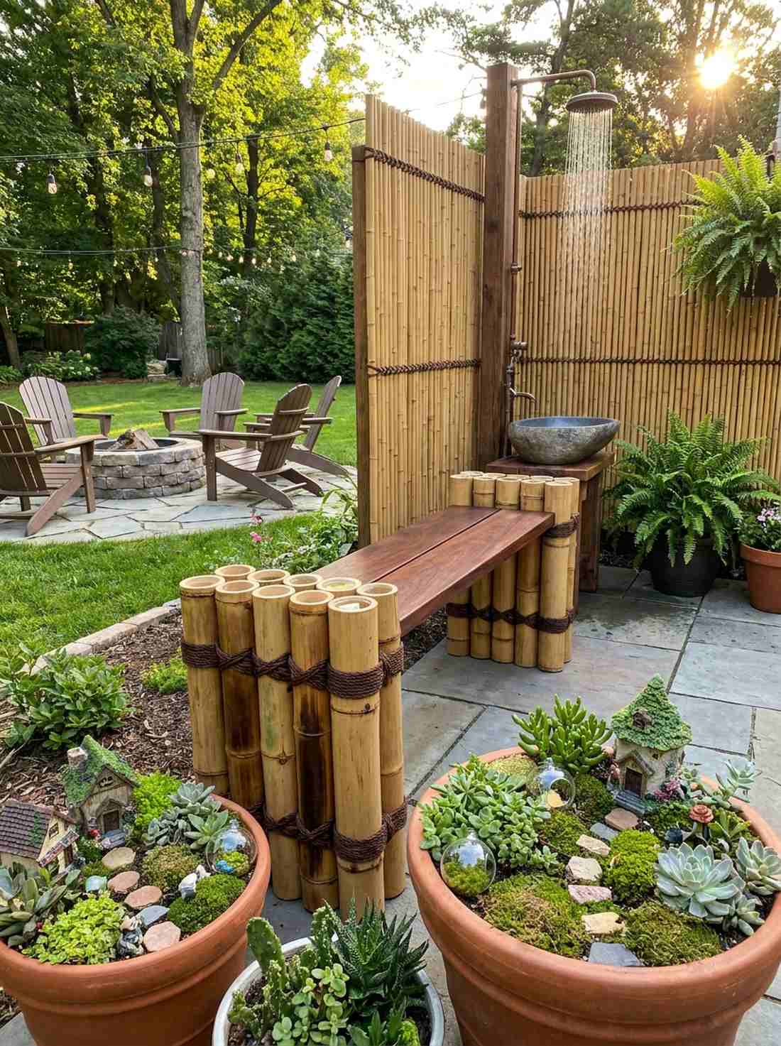 bamboo pole bundle bench