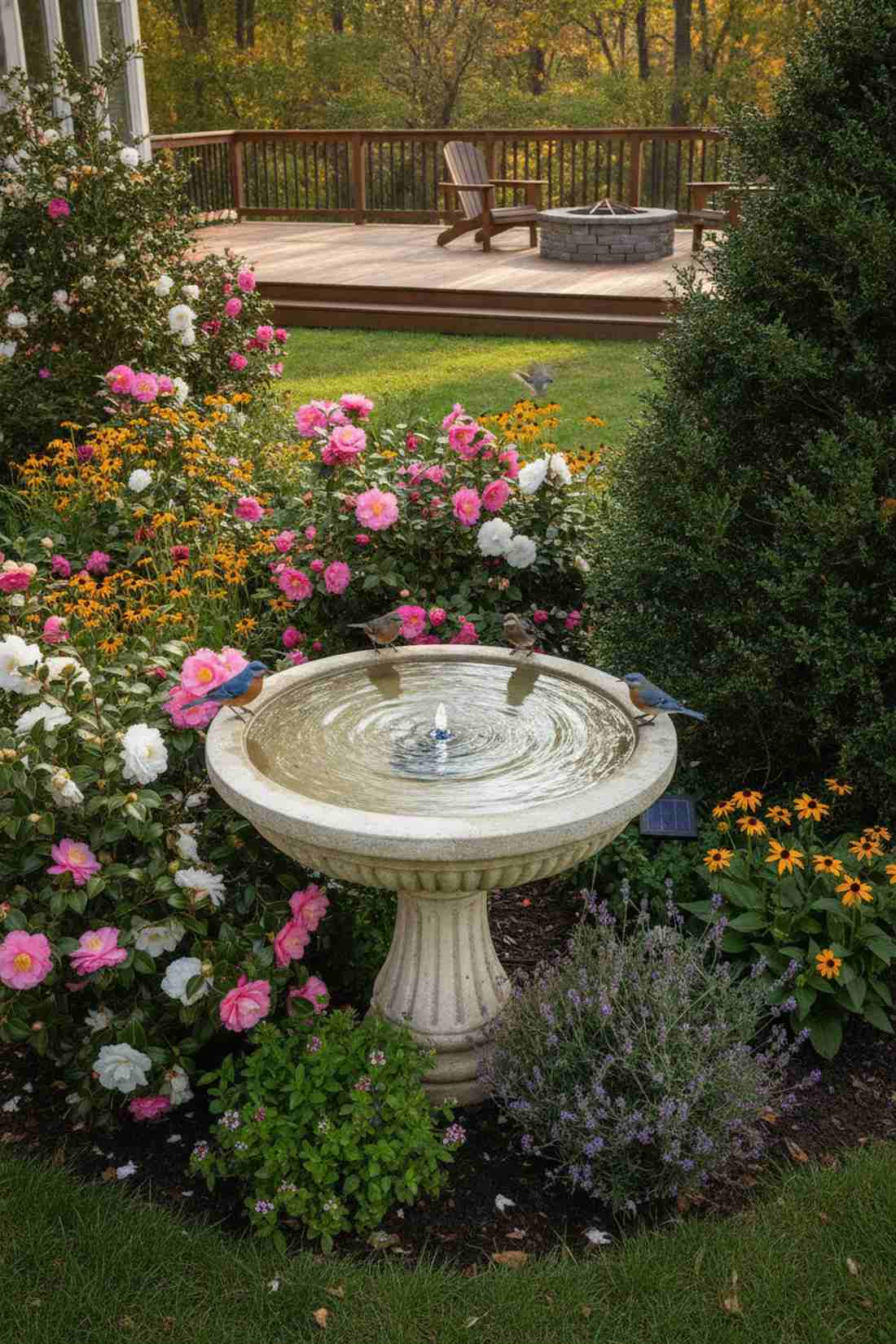 camellia birdbath with bubbling center