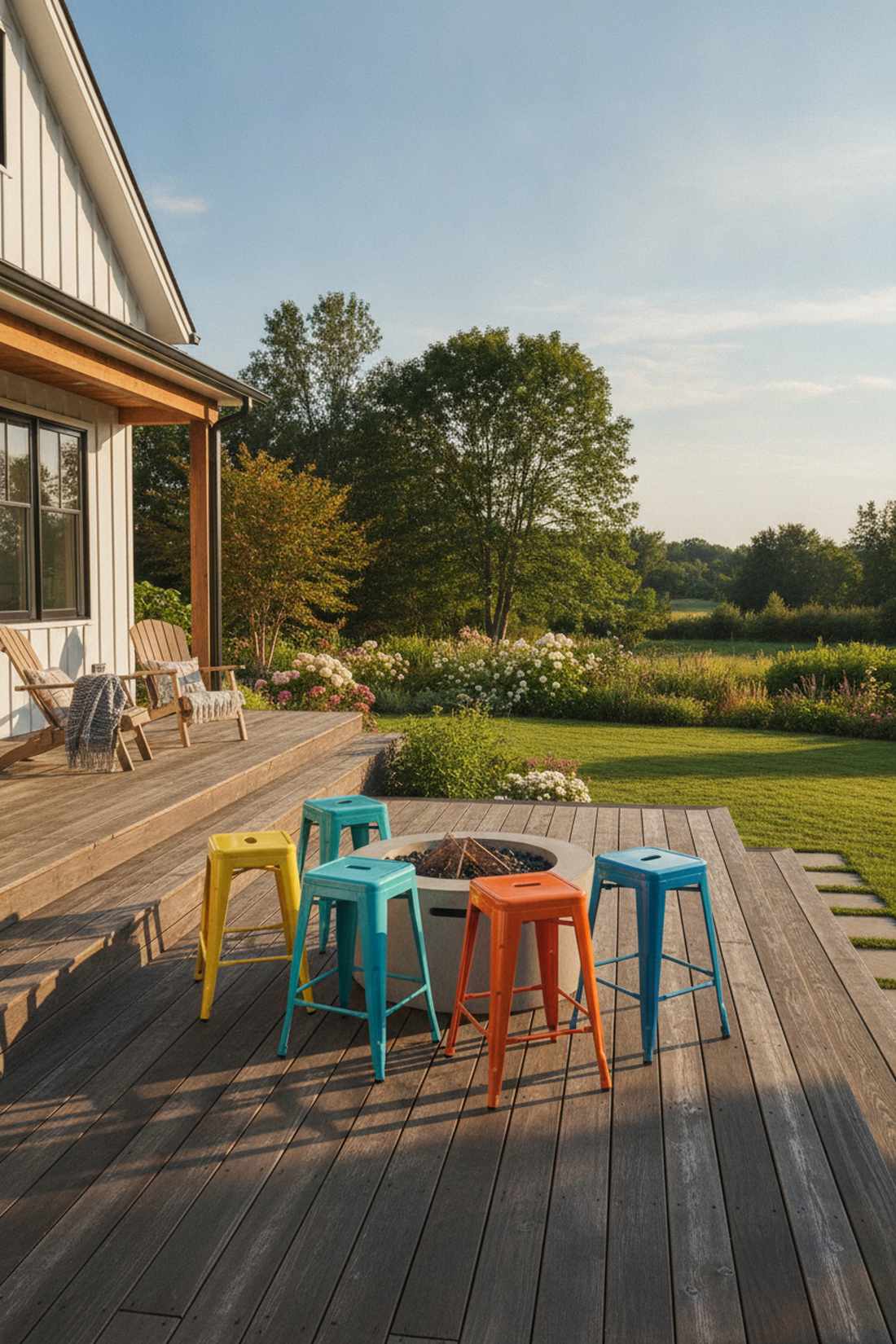 colorful metal stools as accent pieces