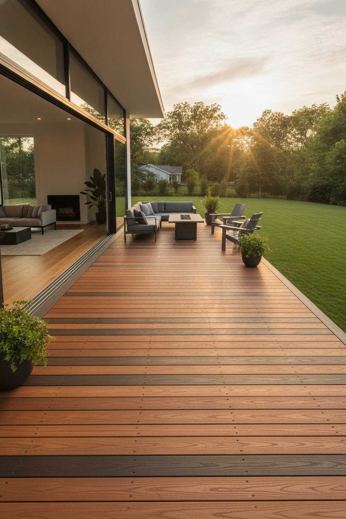 composite decking with hardwood tones