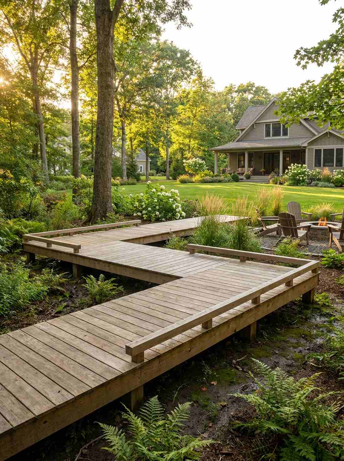 elevated zigzag walkway with low rails