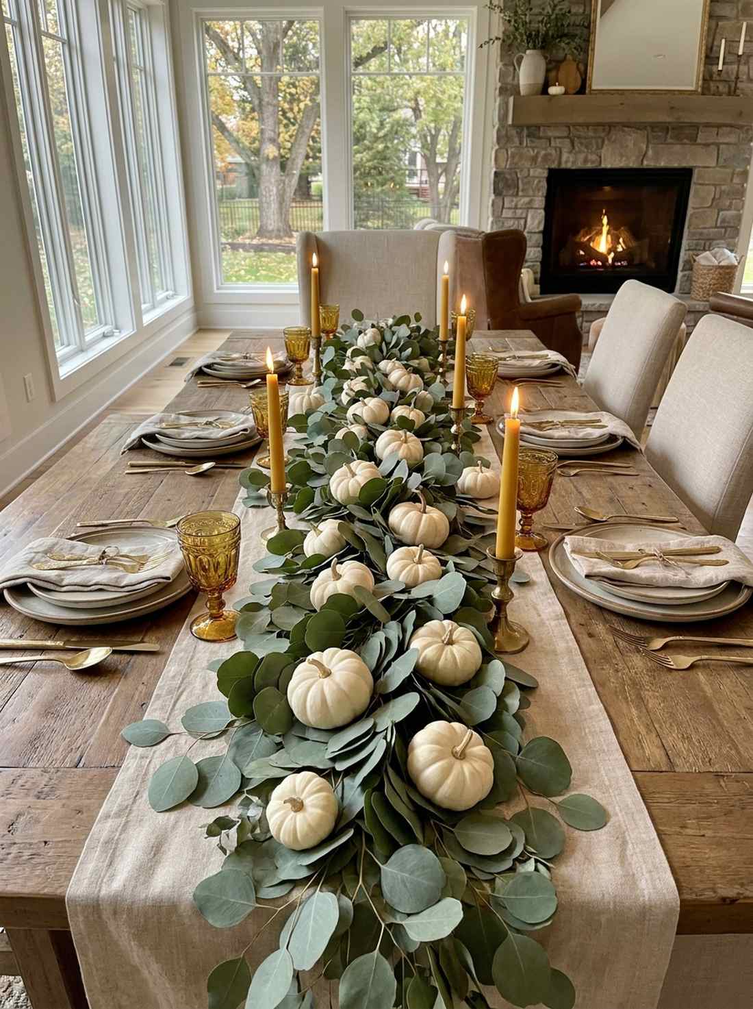 eucalyptus garland with mini pumpkins