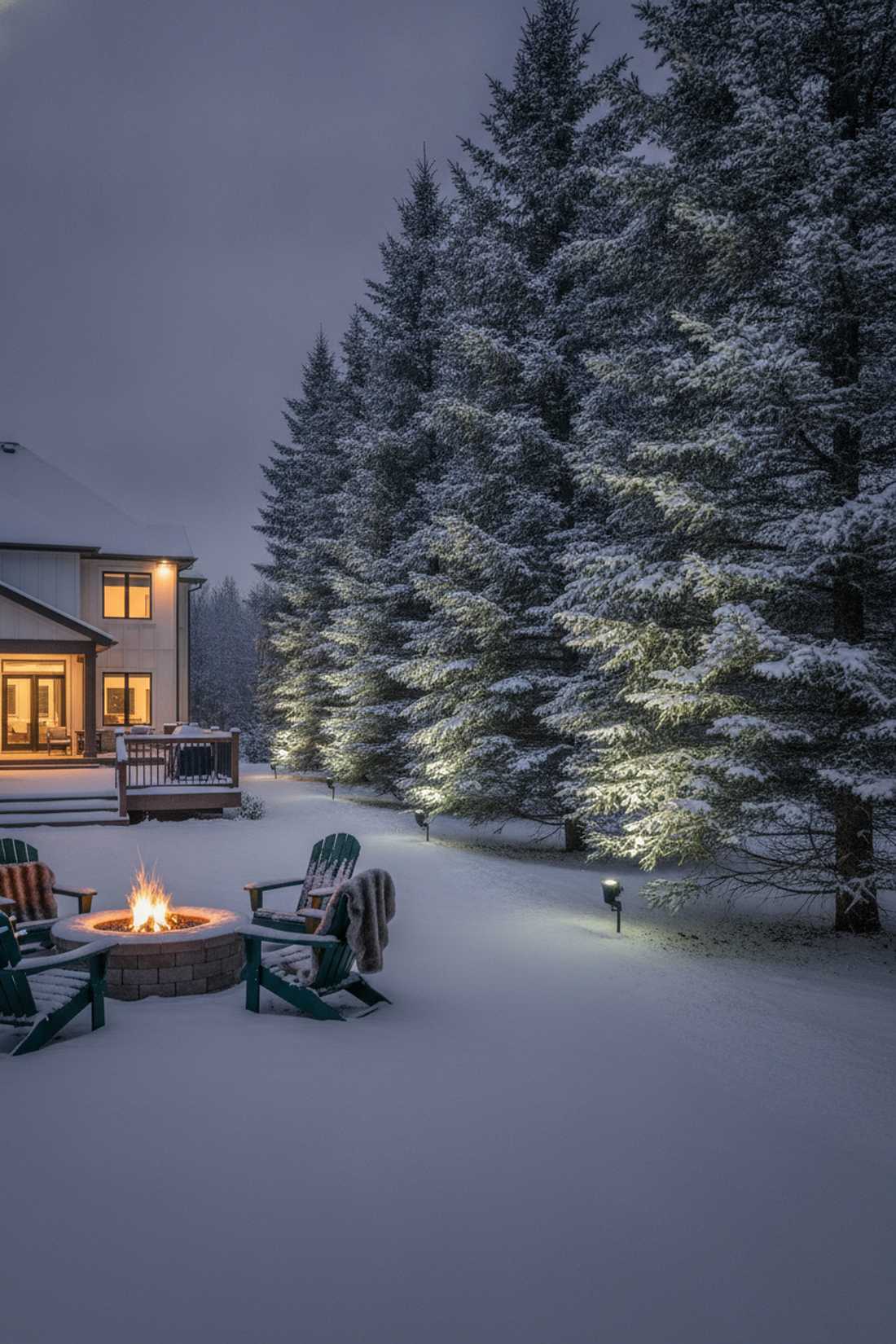 evergreen winter interest uplighting