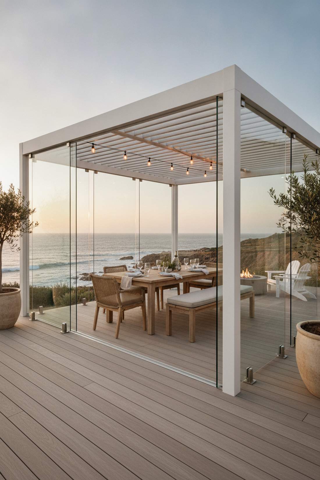 glass panel sided pergola