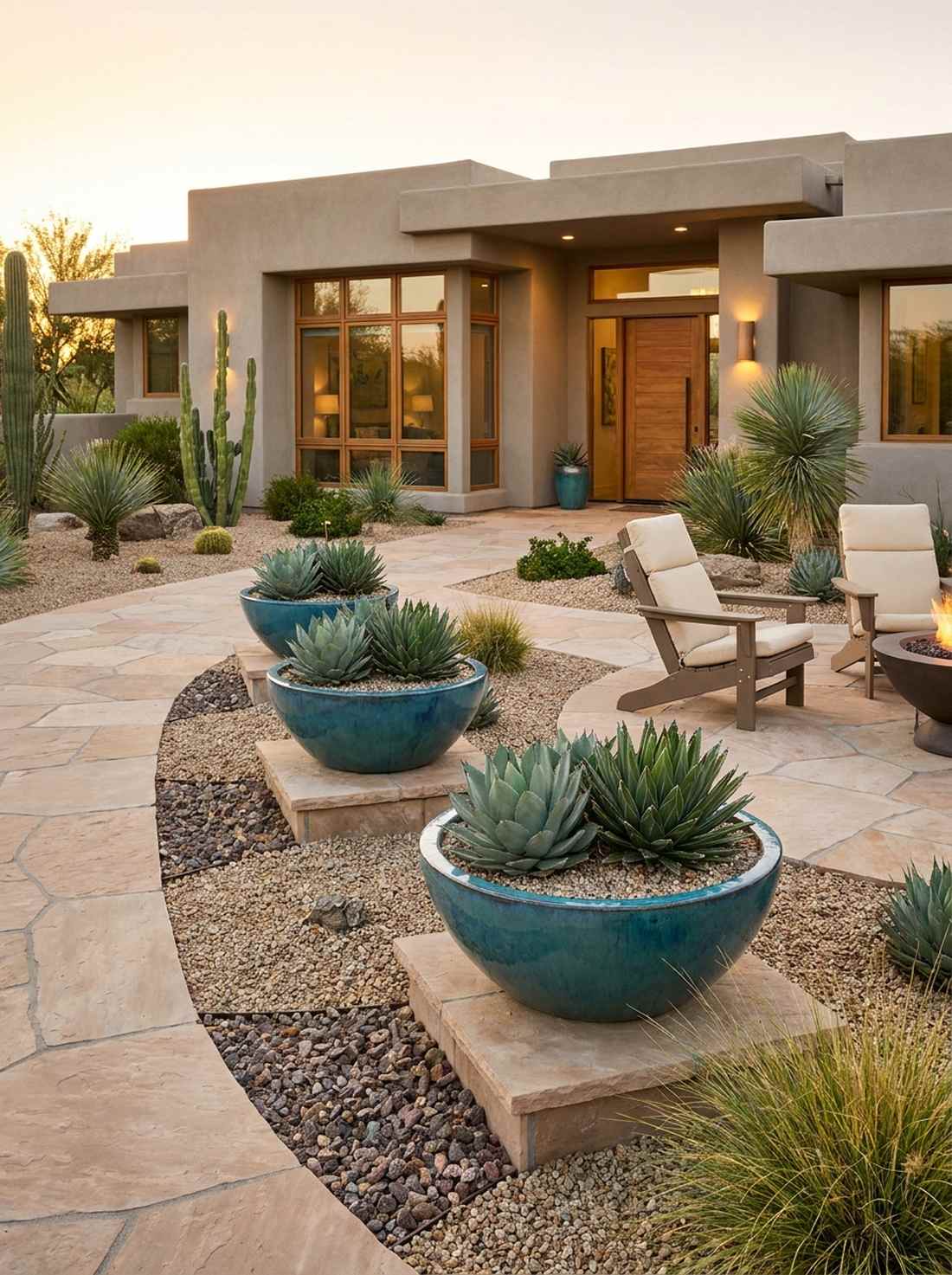 glazed bowl planters agave display