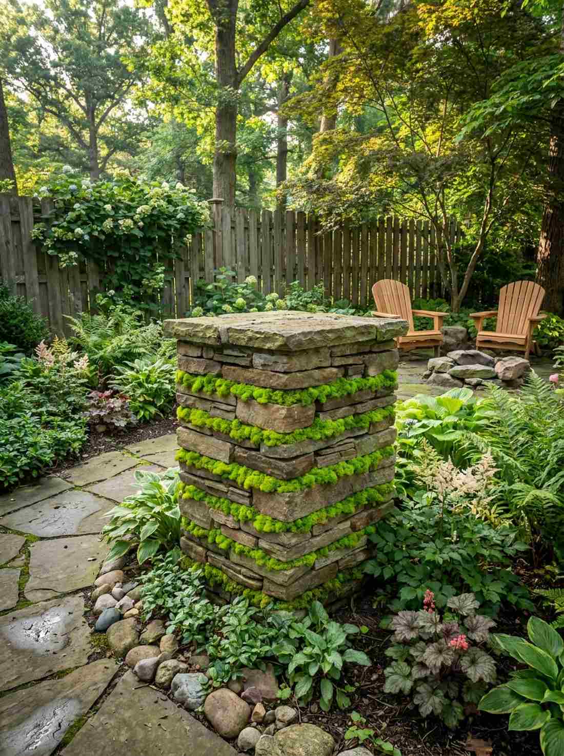 moss filled joint stacked pillar