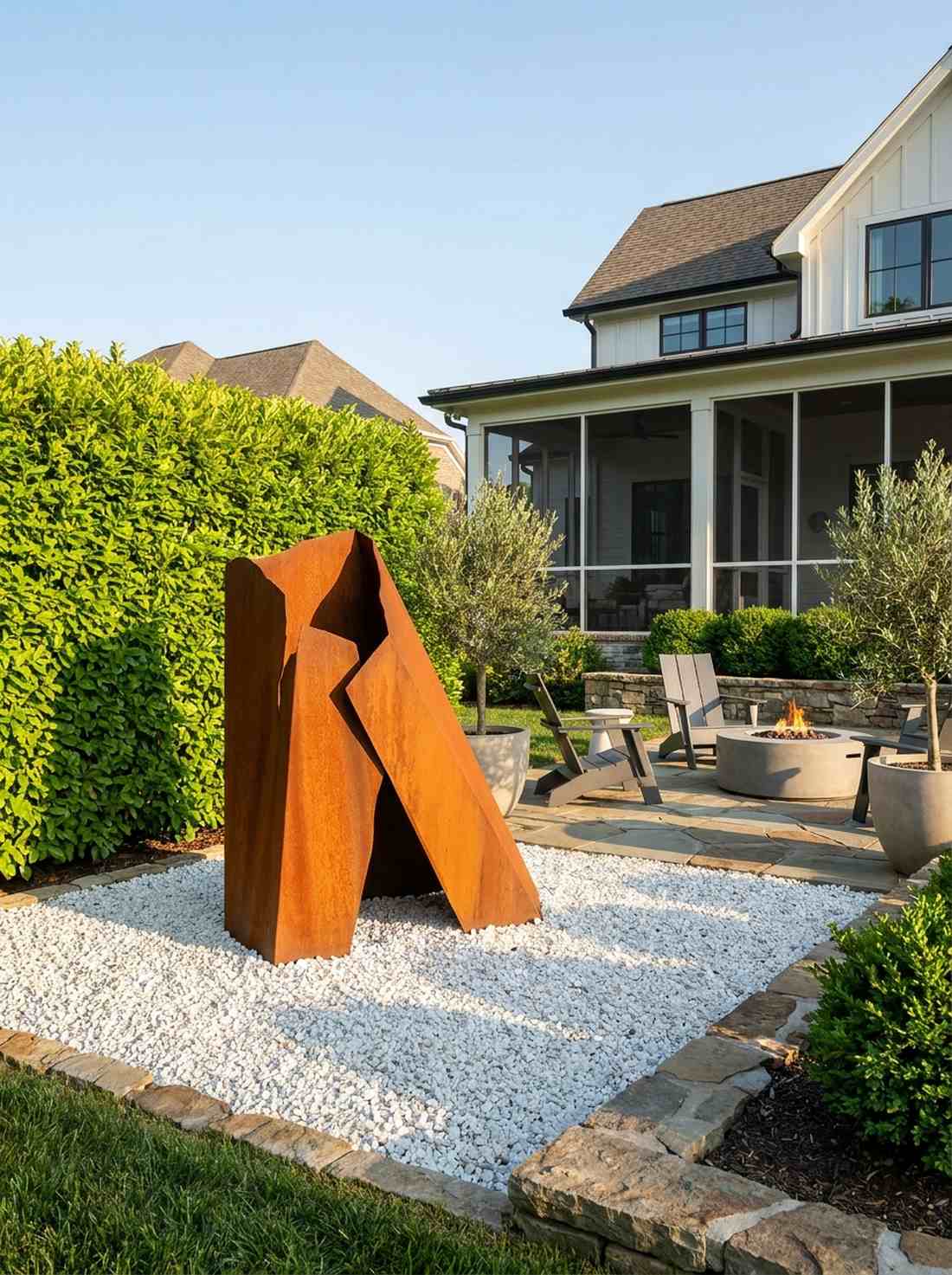 oxidized steel abstract sculpture