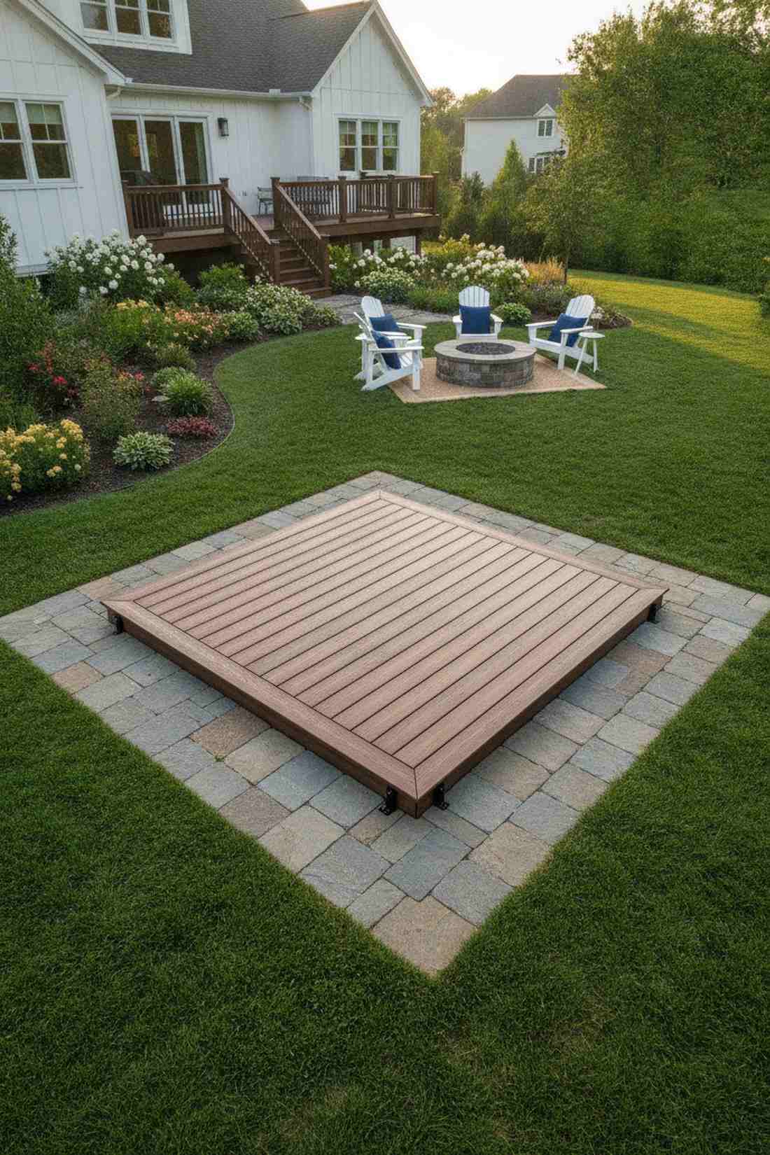 paver border with deck center